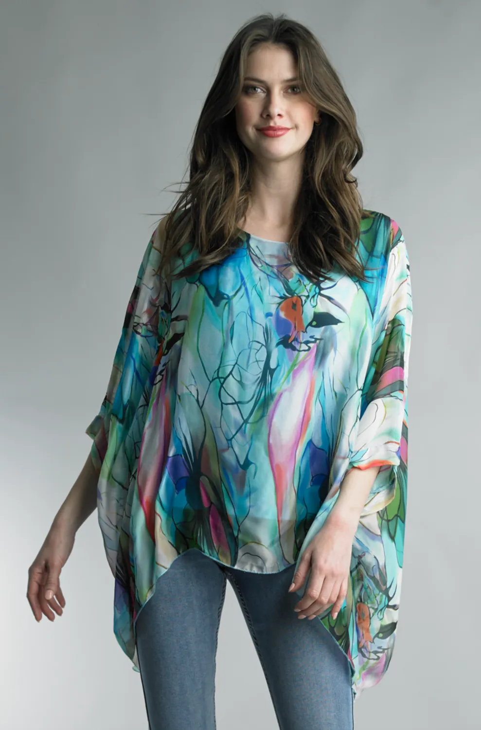 Abstract Silk Poncho Top
