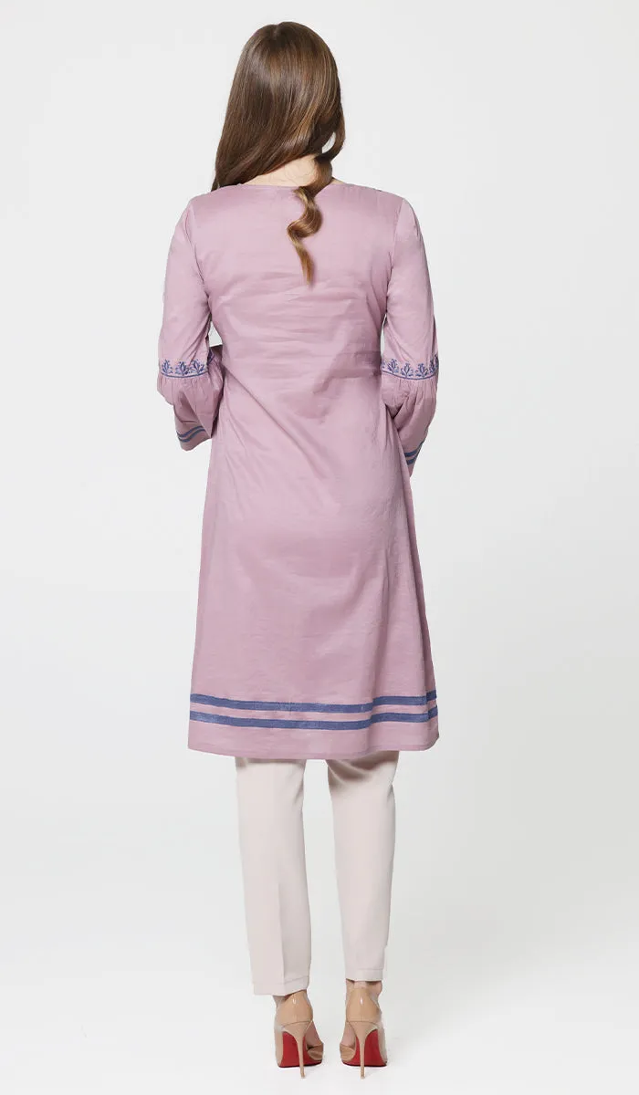 Aicha Embroidered Cotton Modest Midi Tunic - Mauve
