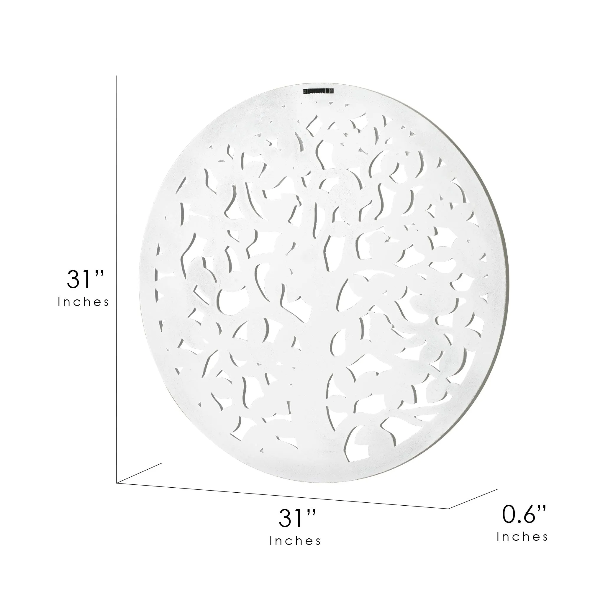 Boho Tree Birds Round White Distressed Medallion Wall Art Accent - 31"