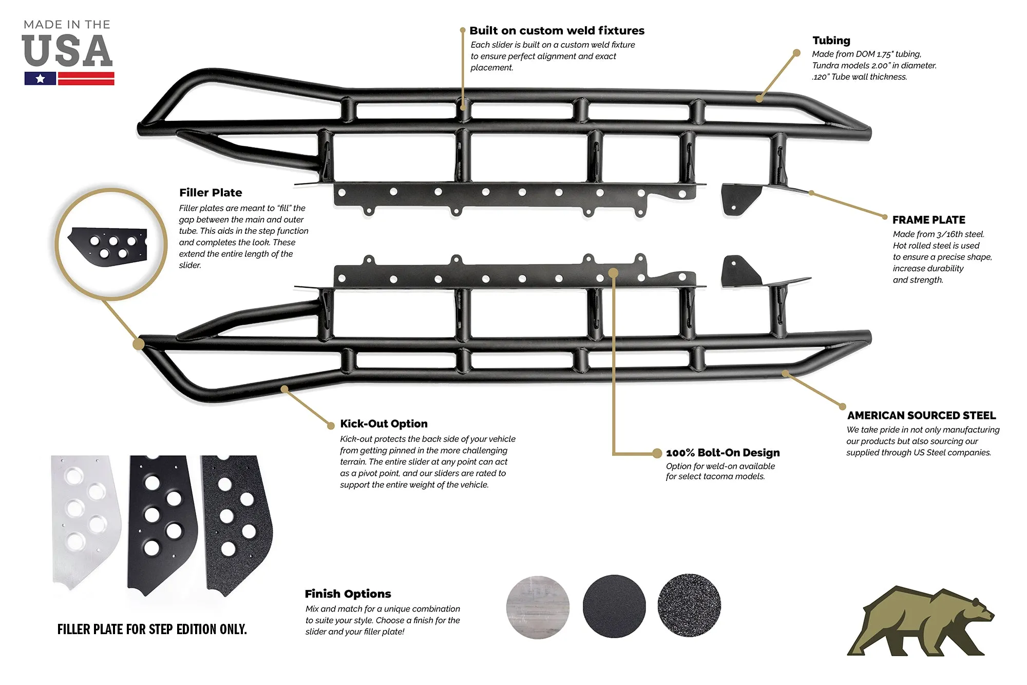 Cali Raised LED 2005-2021 Toyota Tacoma Trail Edition Rock Sliders