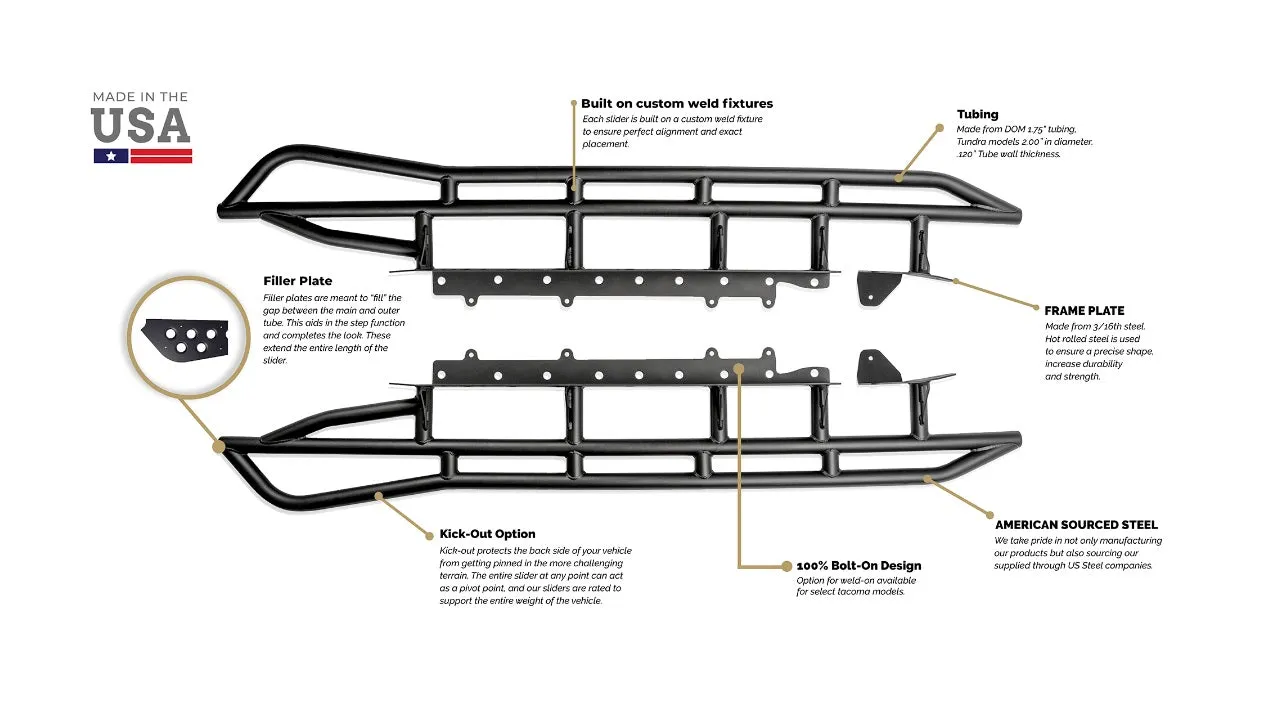 Cali Raised LED Trail Edition Rock Sliders For Toyota Tacoma 2005 
