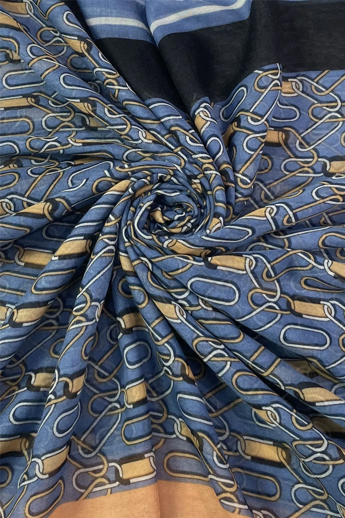 Chain Link Fashion Print Scarf - Blue