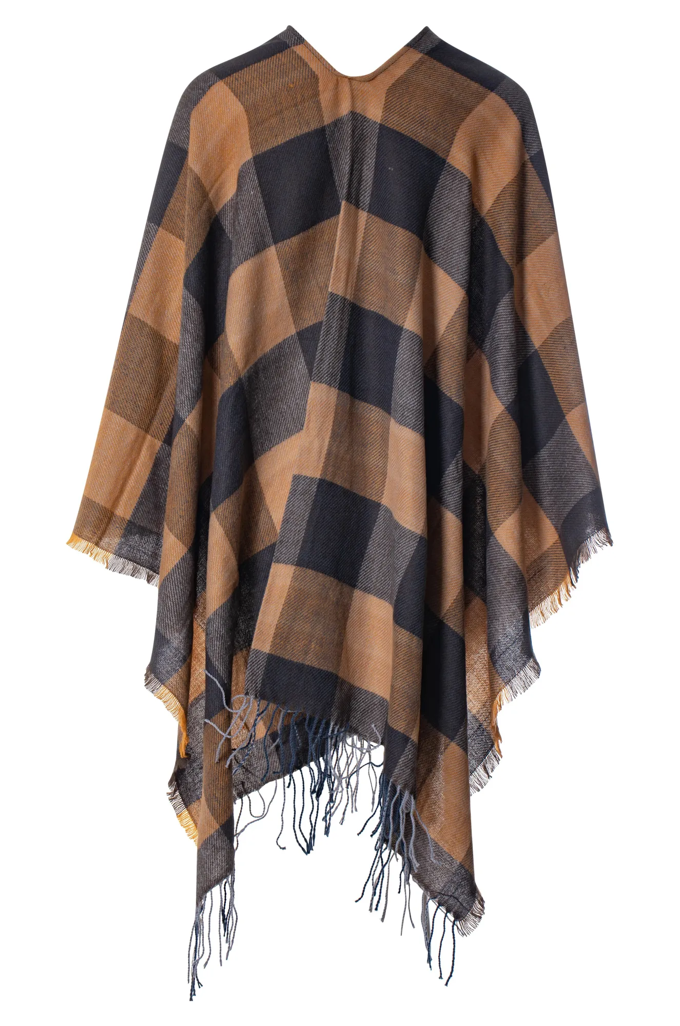 Charcoal Camel Check Ponco | Charcoal Camel Check | 0613ZZ