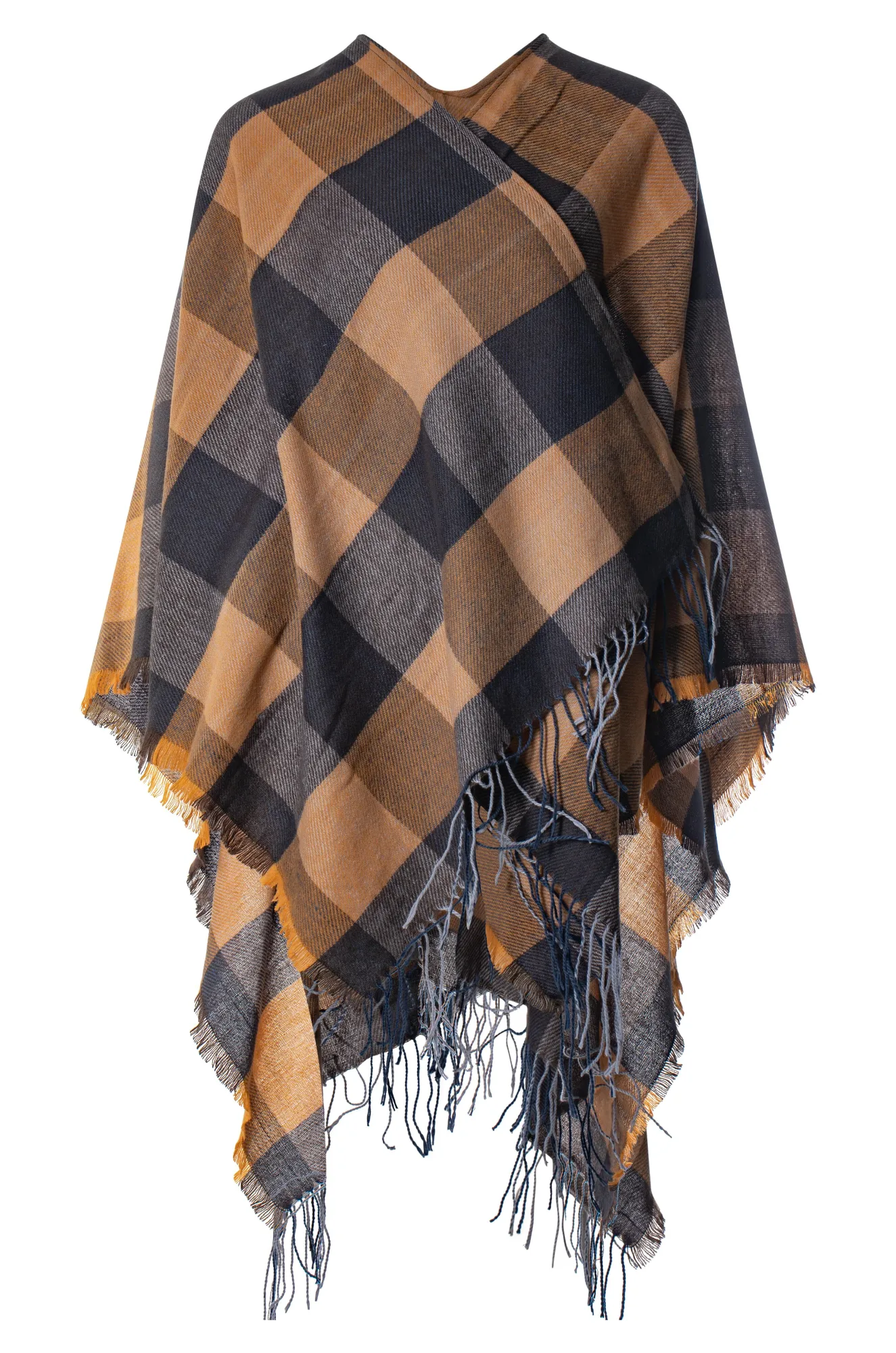 Charcoal Camel Check Ponco | Charcoal Camel Check | 0613ZZ