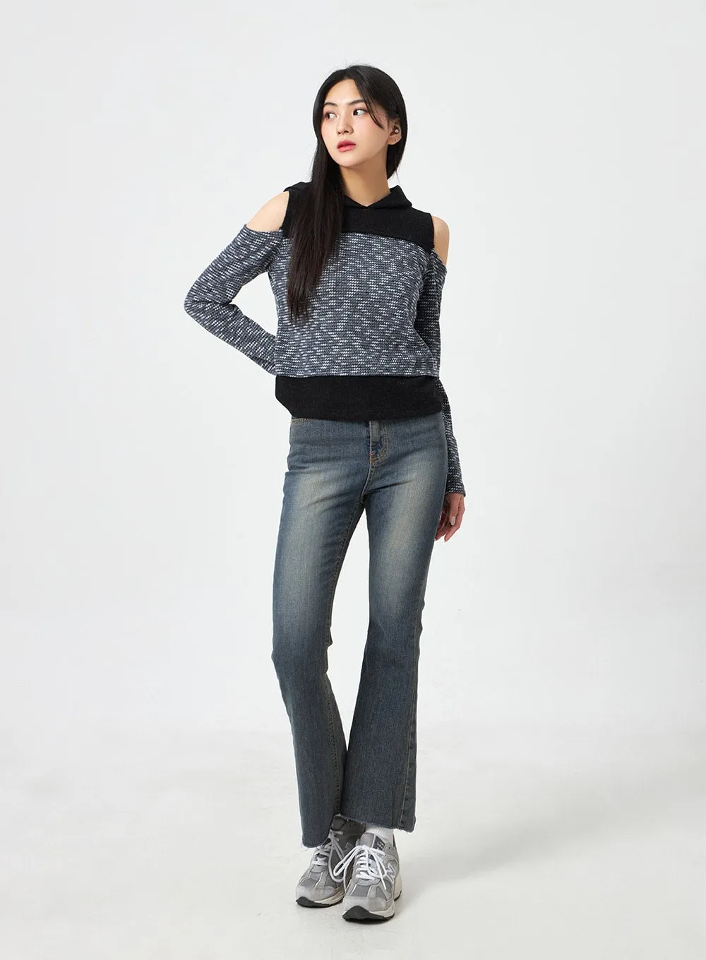 Cut Out Knit Hoodie BA310