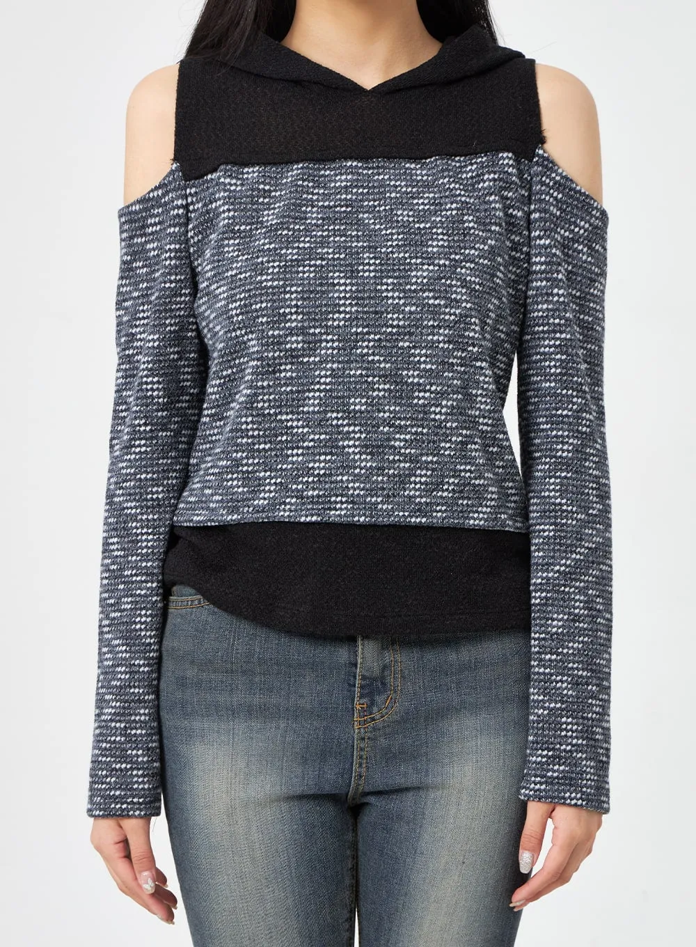 Cut Out Knit Hoodie BA310