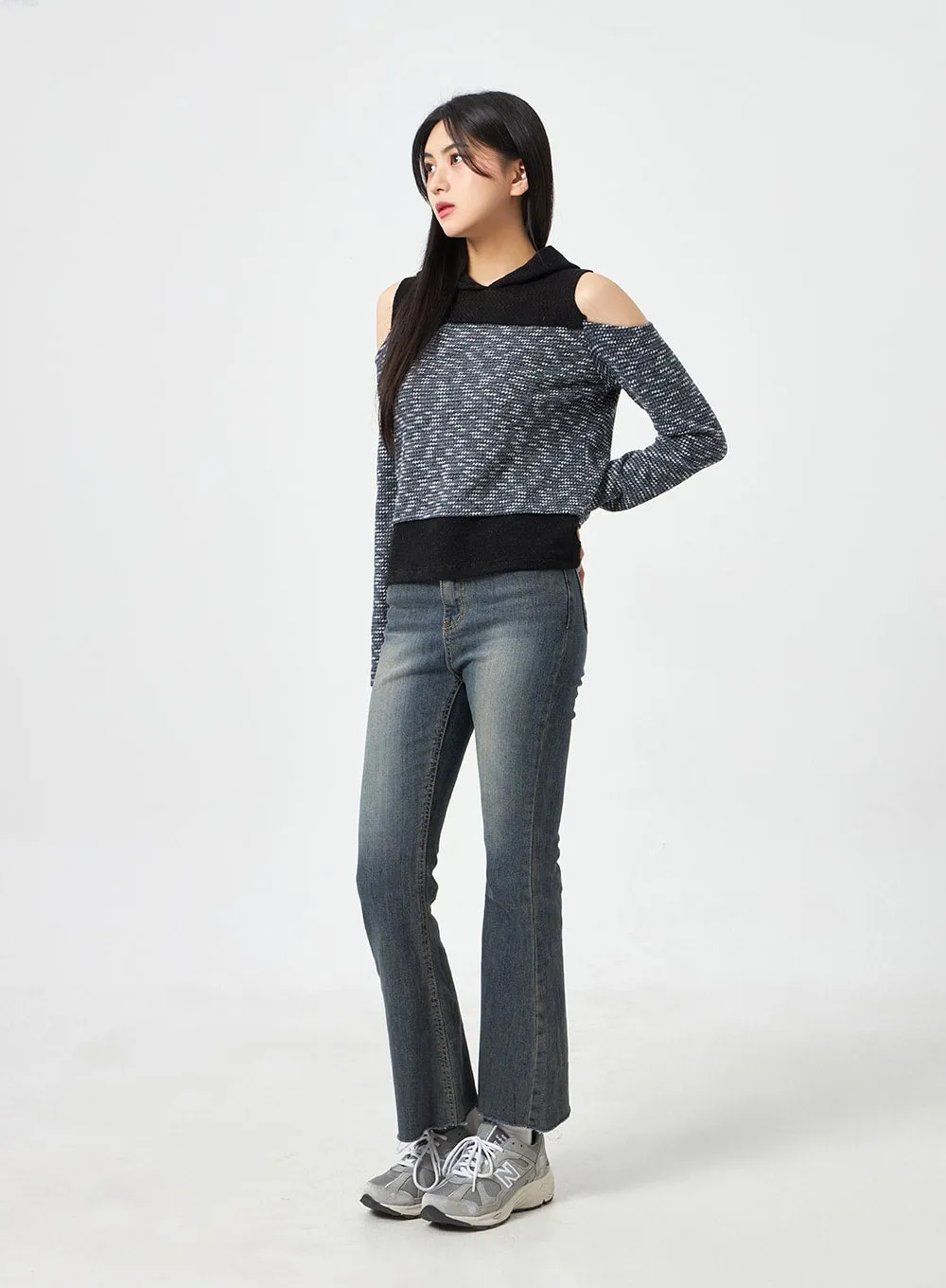 Cut Out Knit Hoodie BA310