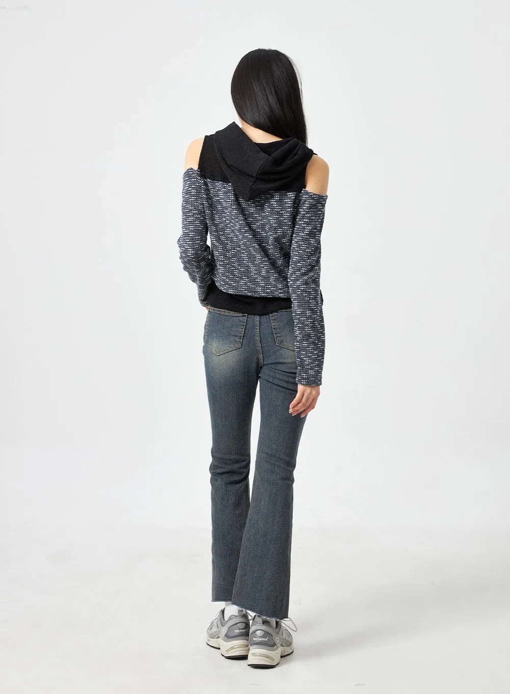 Cut Out Knit Hoodie BA310
