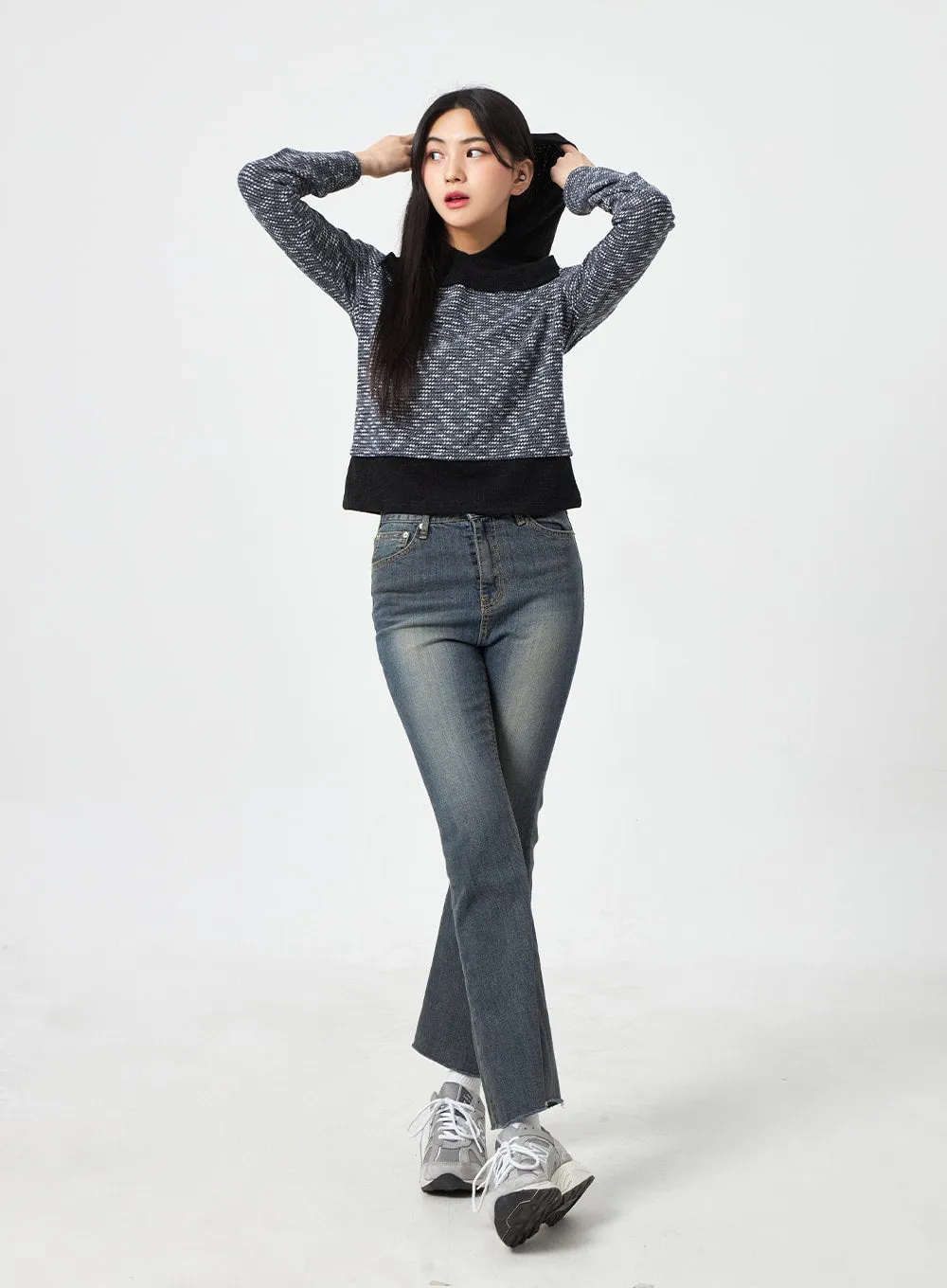 Cut Out Knit Hoodie BA310