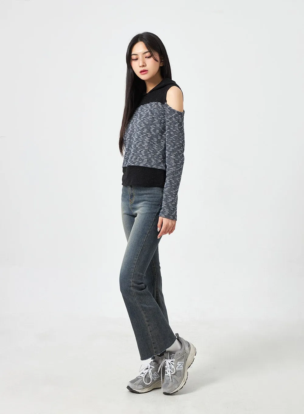 Cut Out Knit Hoodie BA310