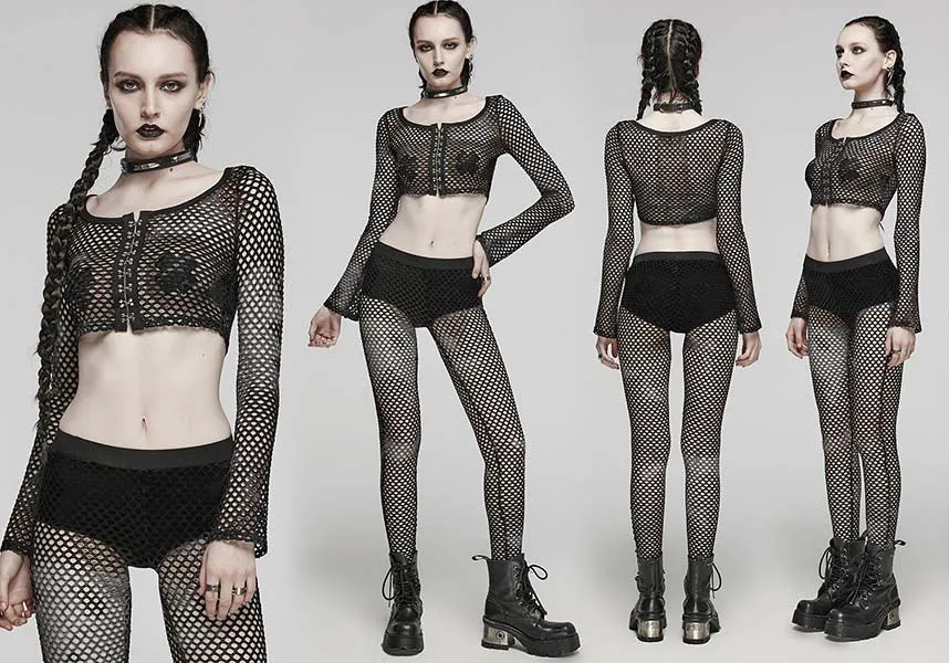 Dionisia Fishnet [Black] | COLD SHOULDER TOP