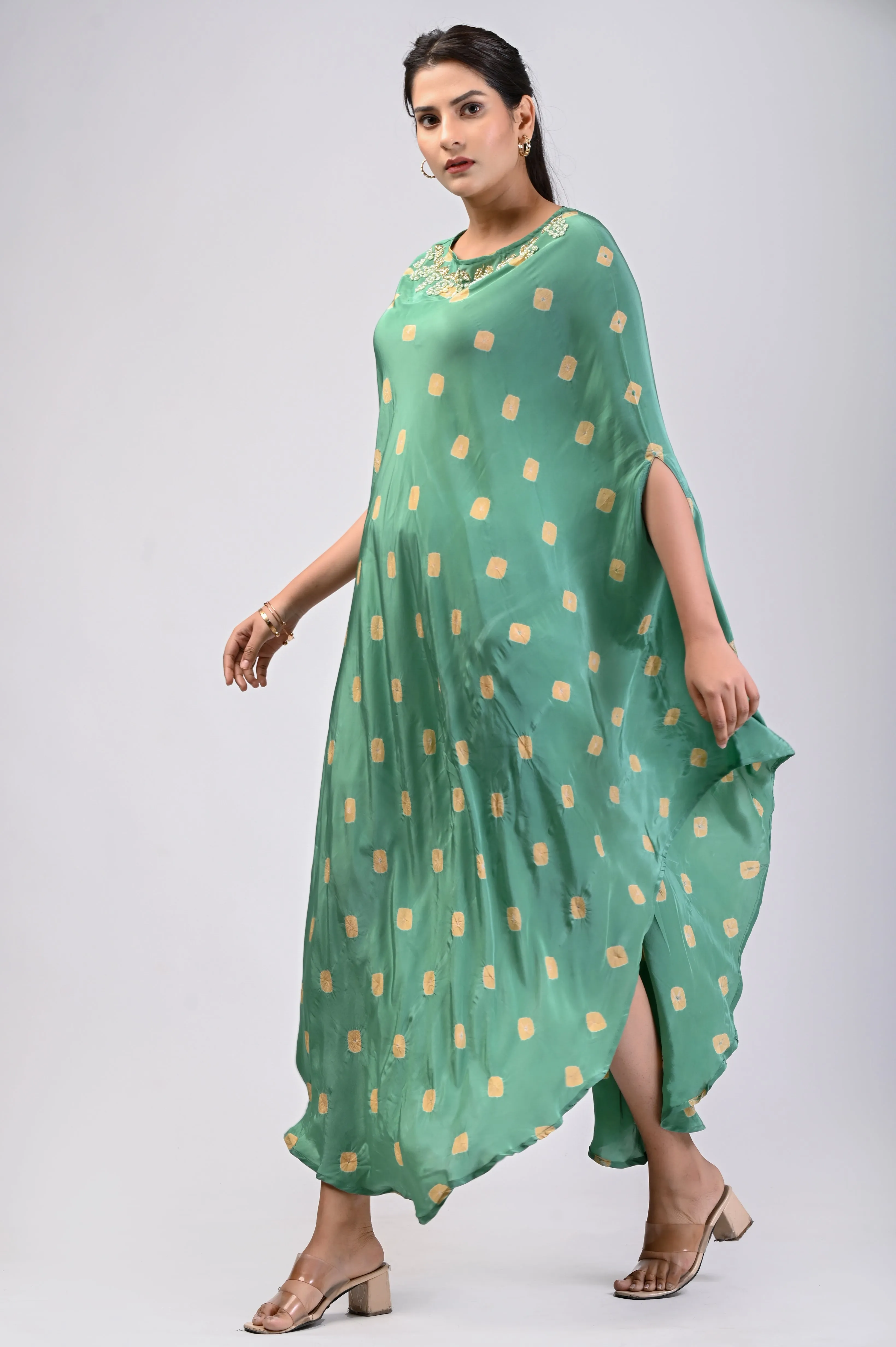 Green Bandhani Poncho