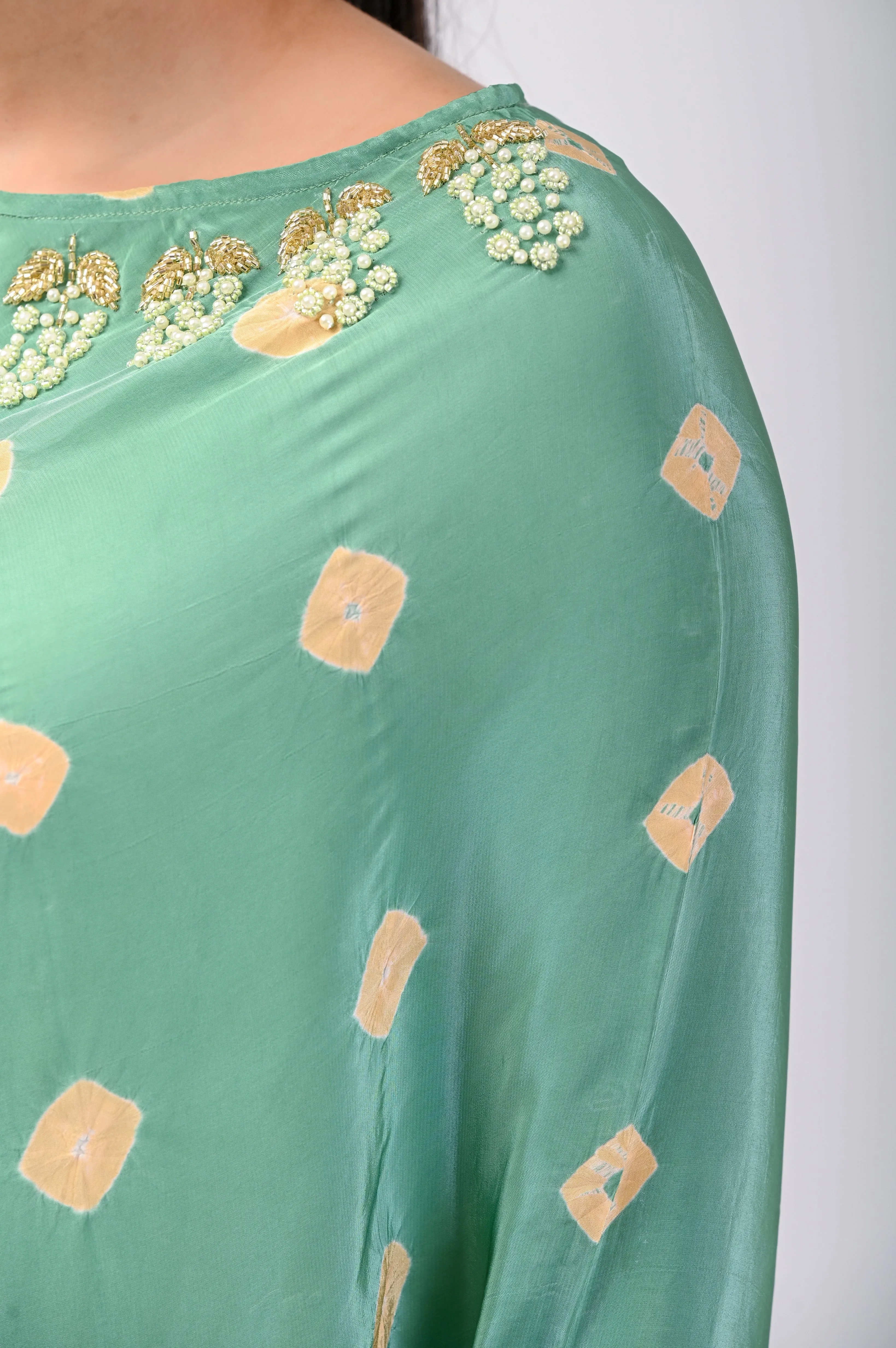 Green Bandhani Poncho