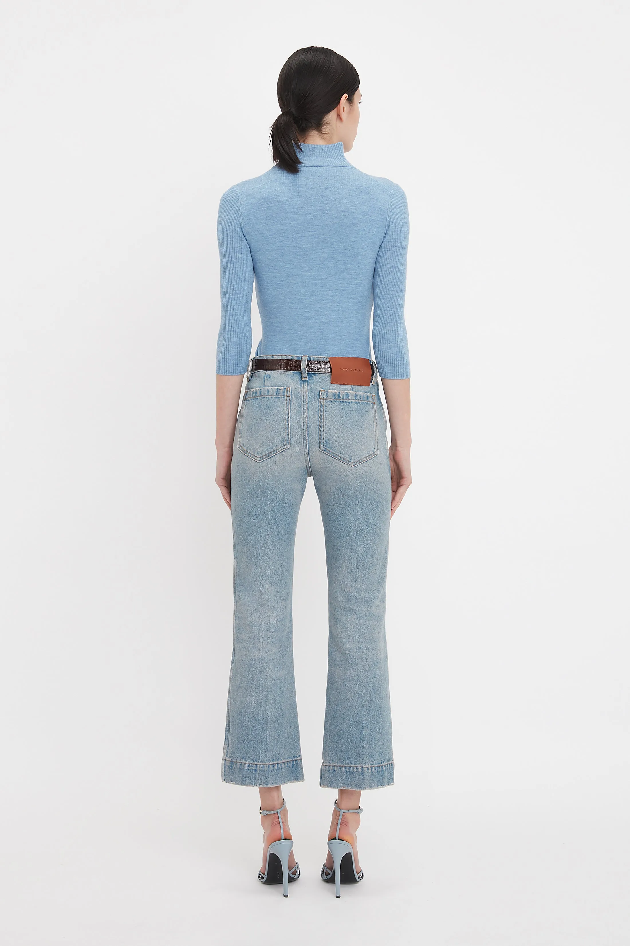 Half Zip Short Sleeve Knitted Top In Bluebell
