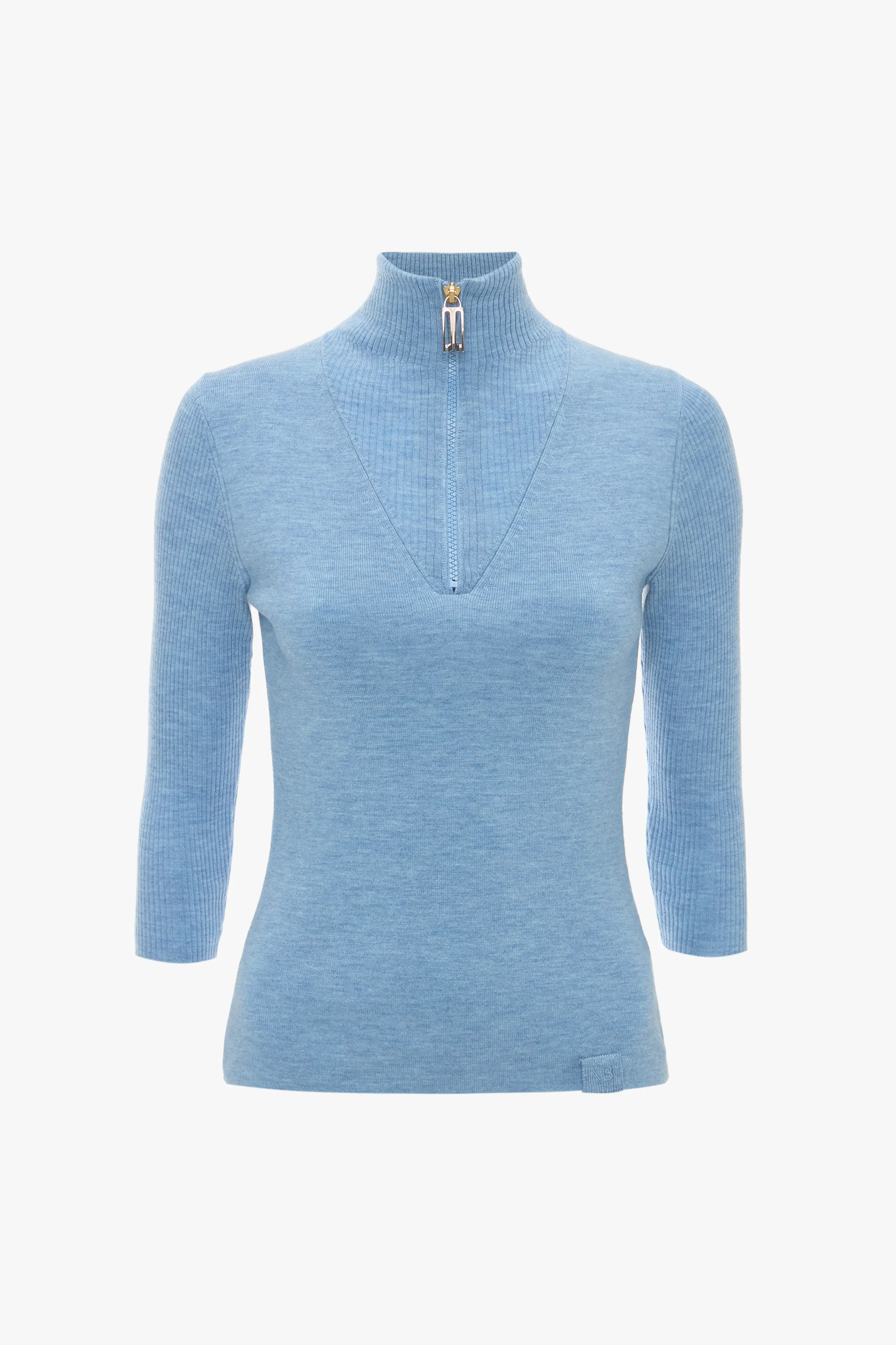 Half Zip Short Sleeve Knitted Top In Bluebell