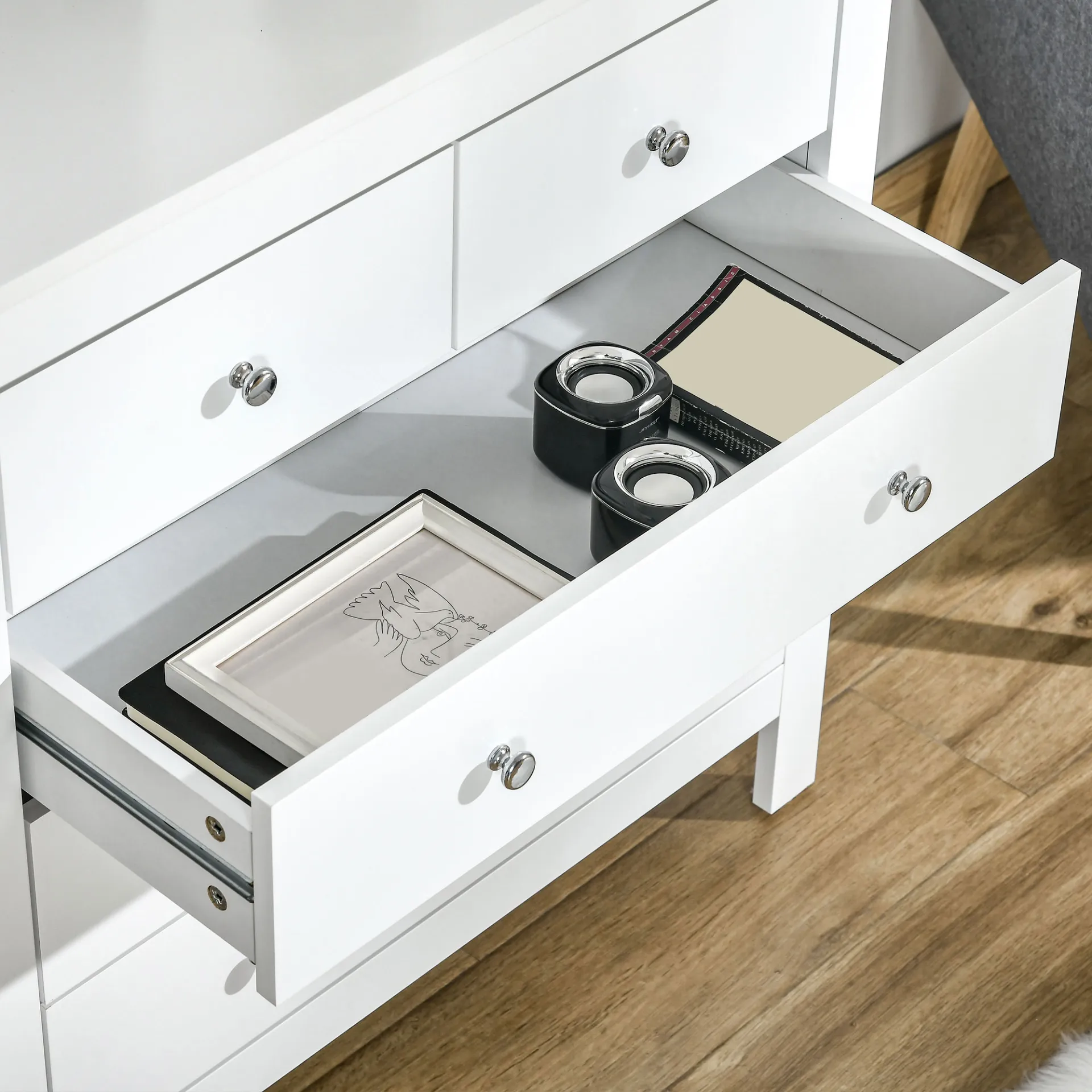 HOMCOM Modern 5 Drawer Chest of Drawers - White Storage Cabinet with Metal Handles - Bedroom Furniture