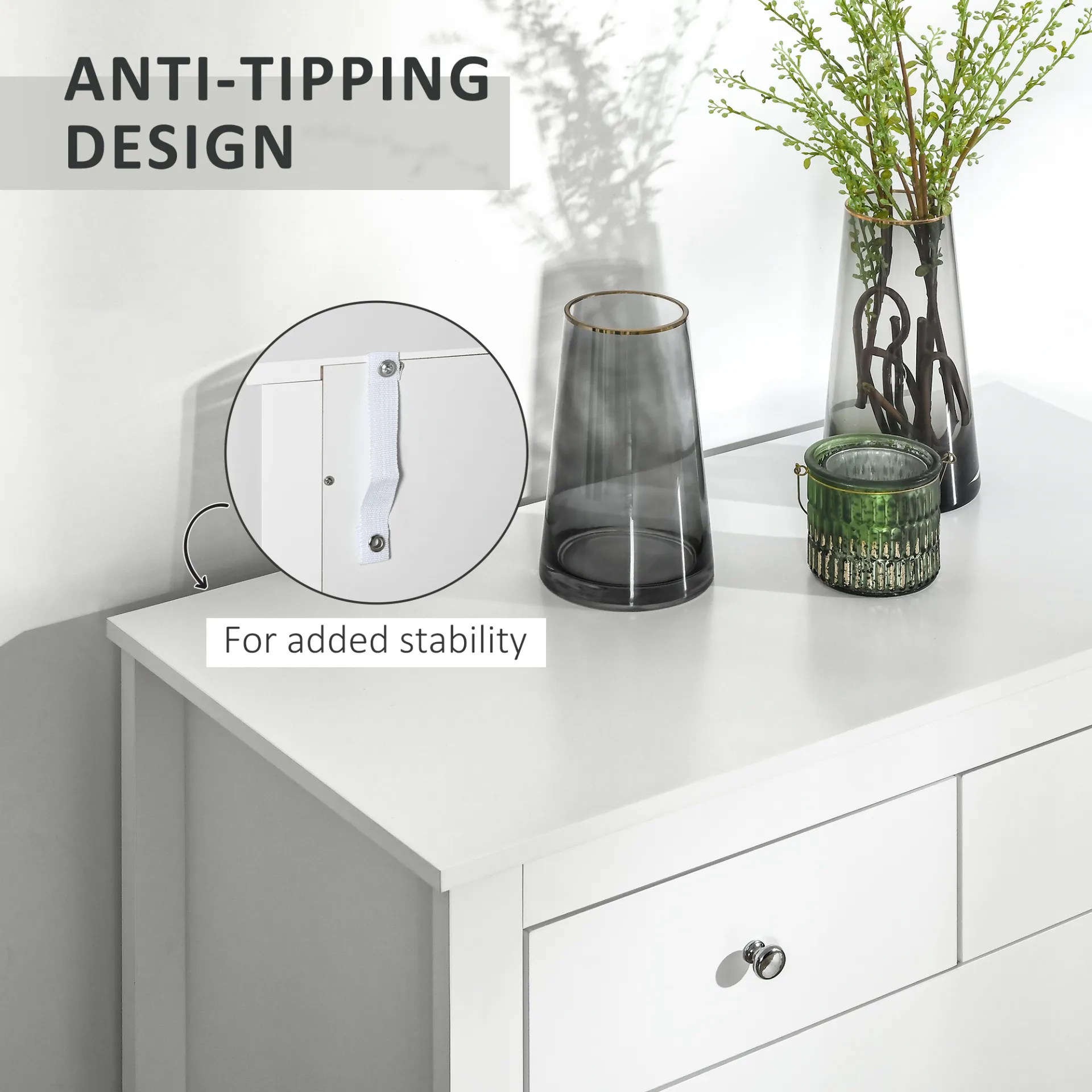 HOMCOM Modern 5 Drawer Chest of Drawers - White Storage Cabinet with Metal Handles - Bedroom Furniture