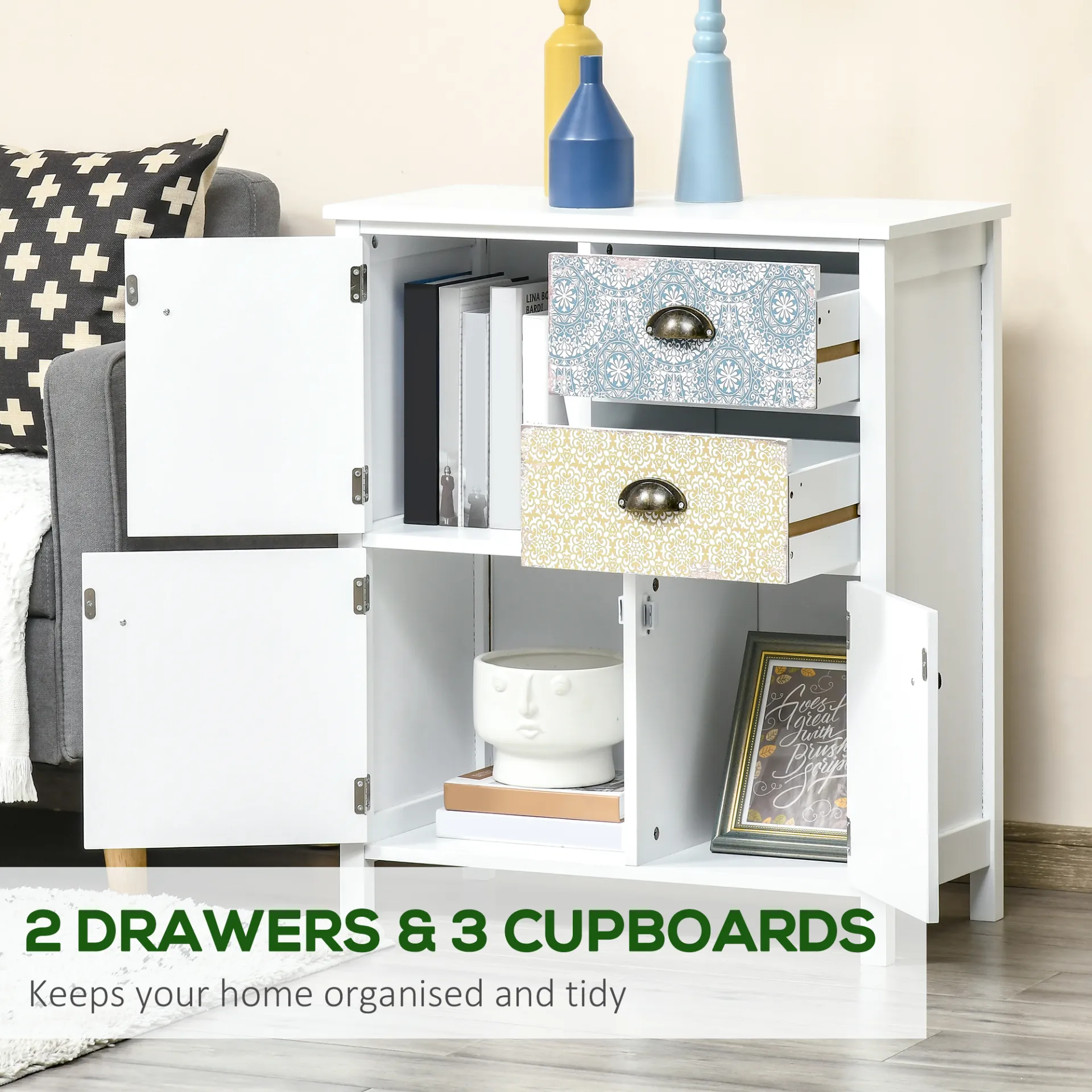 HOMCOM Shabby Chic Multi-Purpose Sideboard with Drawers - Perfect Storage Chest for Entryway, Living Room, Bedroom & Office