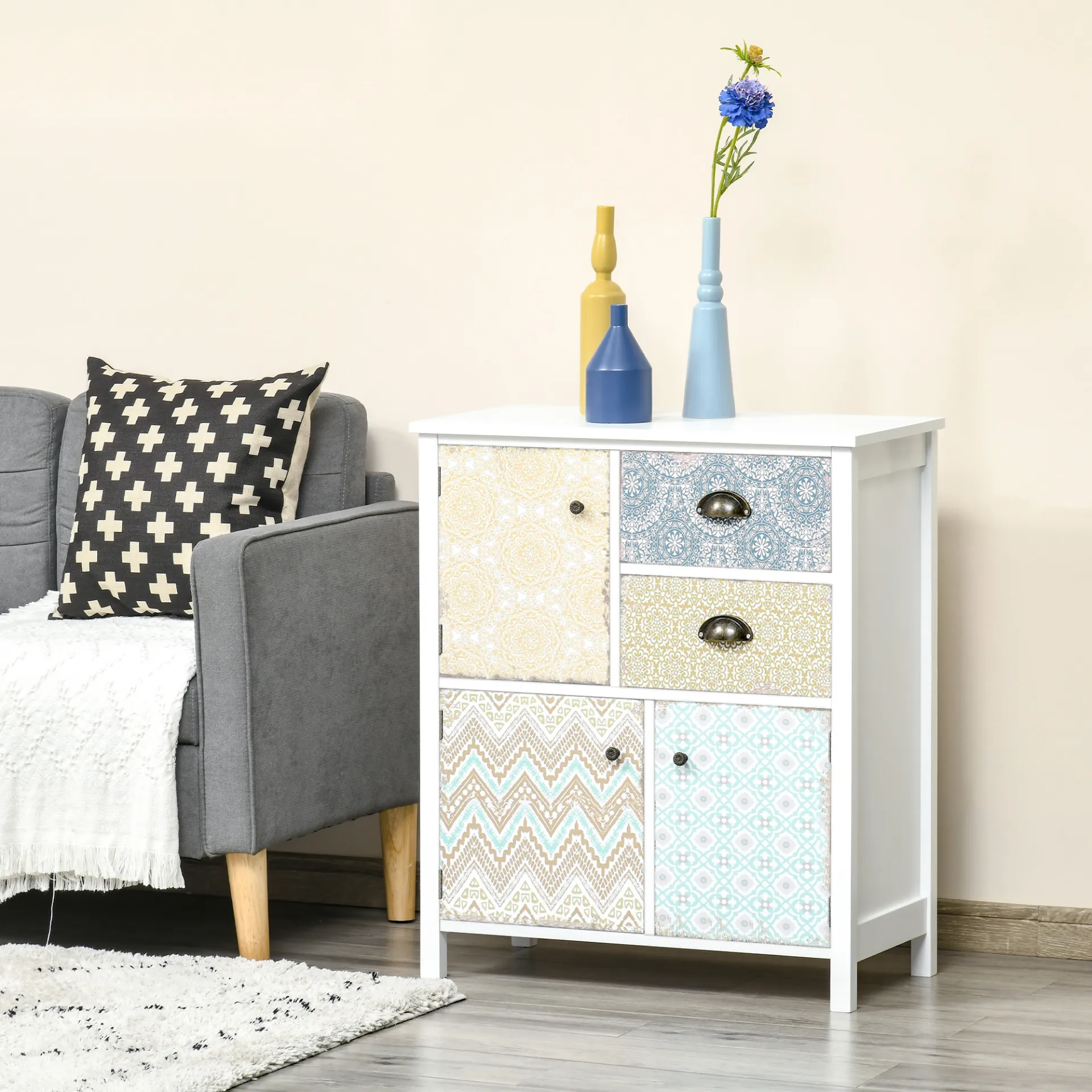 HOMCOM Shabby Chic Multi-Purpose Sideboard with Drawers - Perfect Storage Chest for Entryway, Living Room, Bedroom & Office