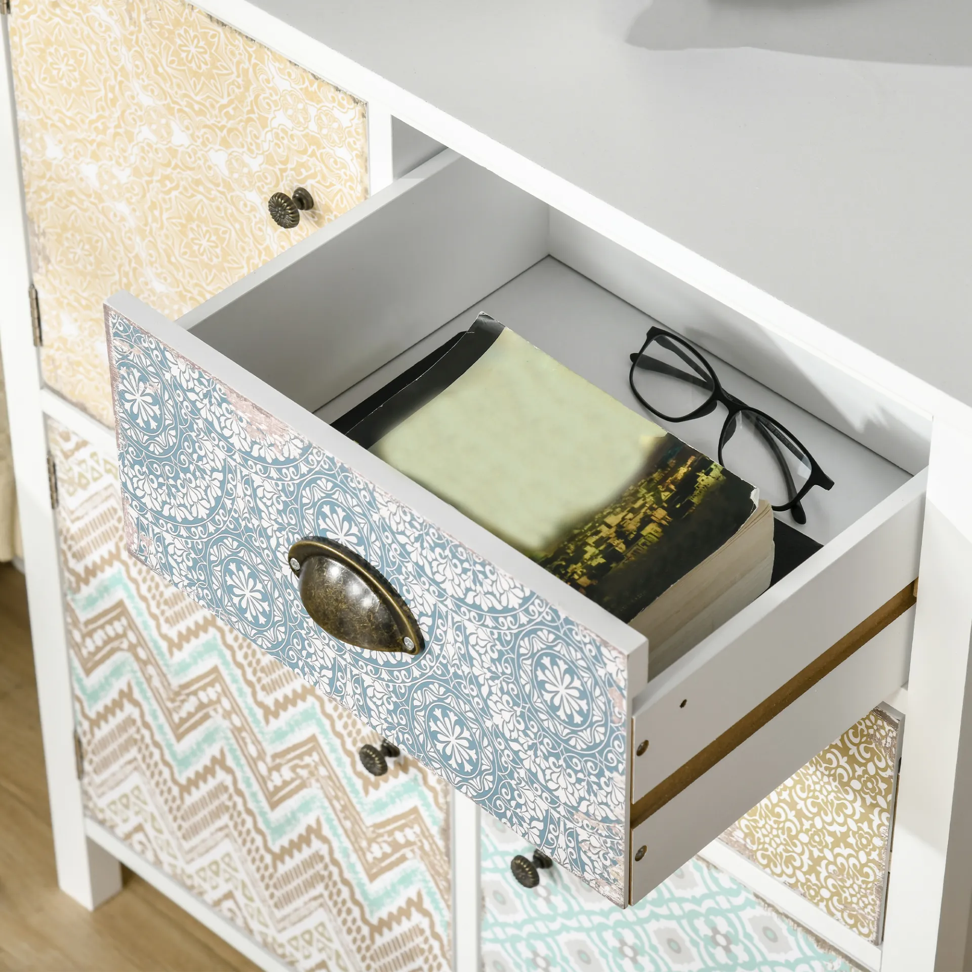 HOMCOM Shabby Chic Multi-Purpose Sideboard with Drawers - Perfect Storage Chest for Entryway, Living Room, Bedroom & Office