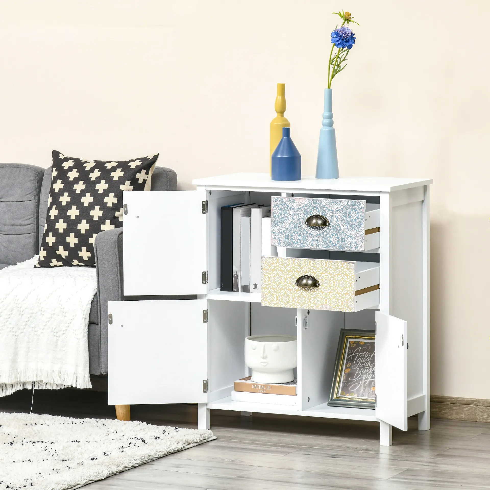 HOMCOM Shabby Chic Multi-Purpose Sideboard with Drawers - Perfect Storage Chest for Entryway, Living Room, Bedroom & Office