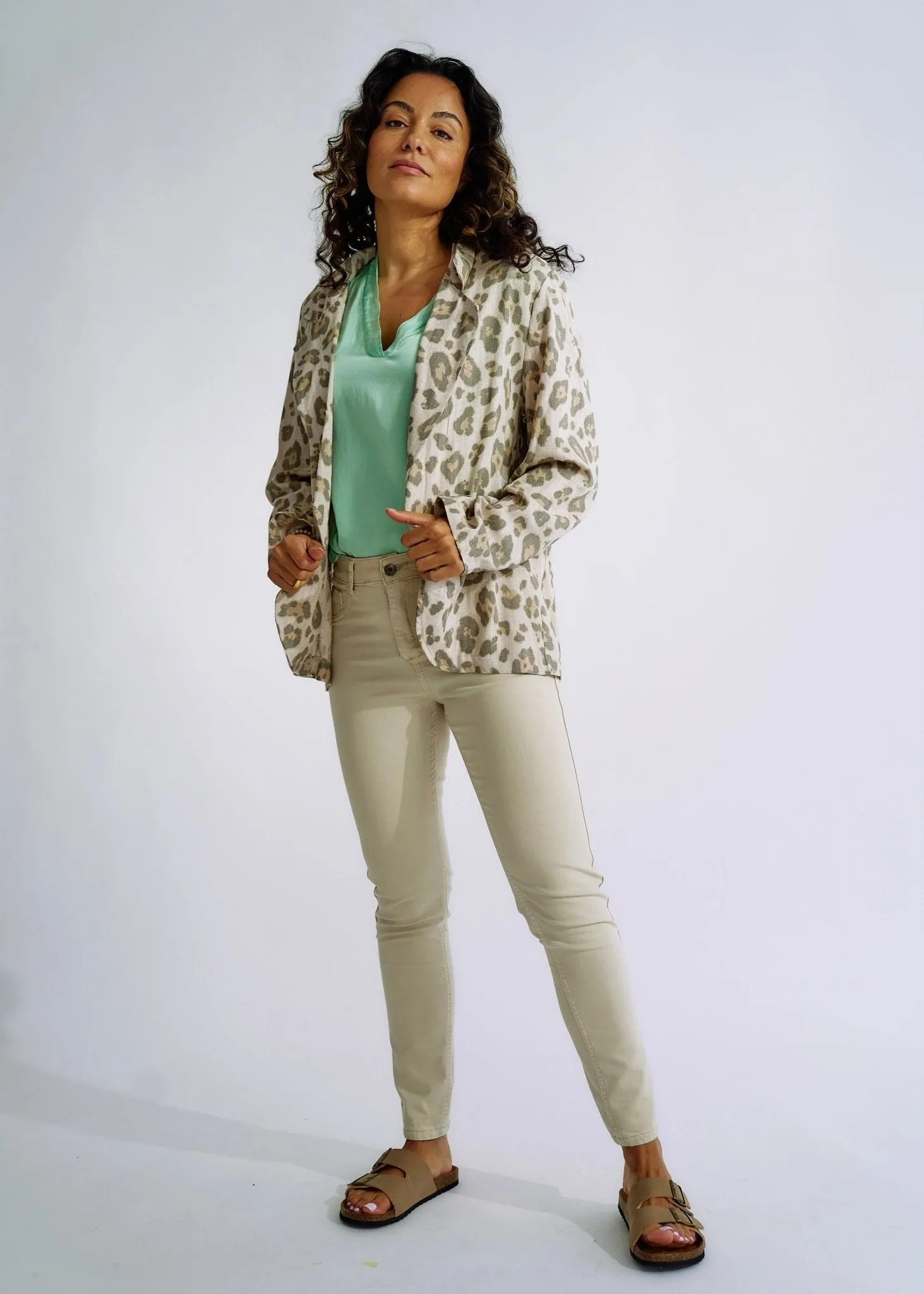 Italian Pure Linen Blazer in Leopard Print