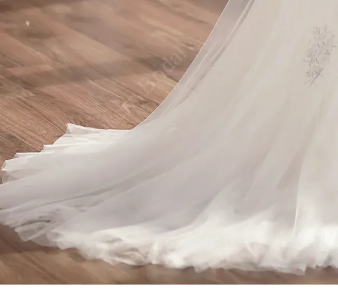 Lace Applique Tulle V-Neck Mermaid Wedding Gown