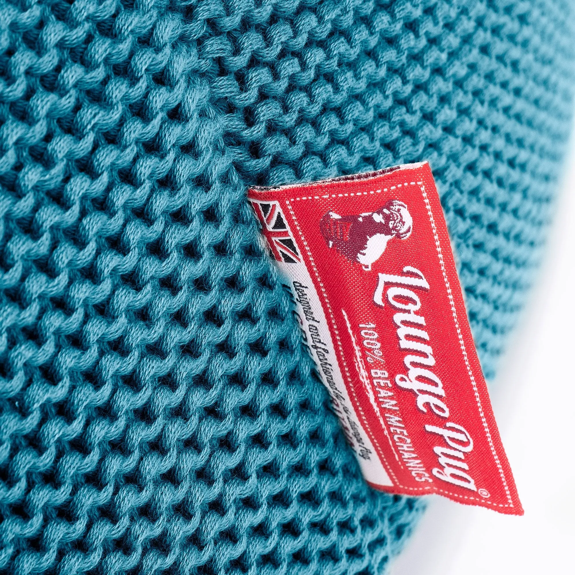 Large Round Pouffe - Ellos Knitted Petrol Blue