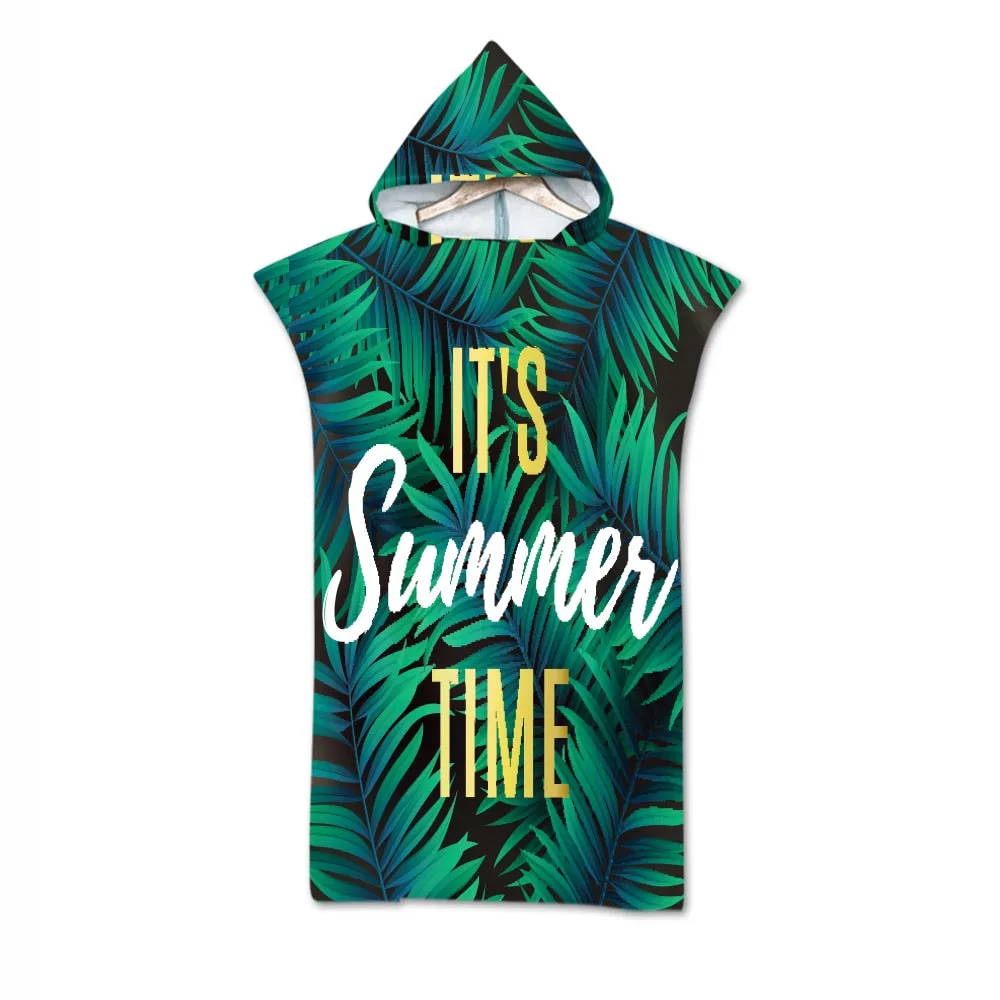 Leaves Print Microfiber Beach Towel Dress Hooded Robe Poncho Bath Towel For Adult Swim Beach Surf Bathrobe Beachwear de plage