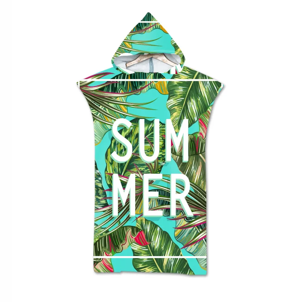 Leaves Print Microfiber Beach Towel Dress Hooded Robe Poncho Bath Towel For Adult Swim Beach Surf Bathrobe Beachwear de plage