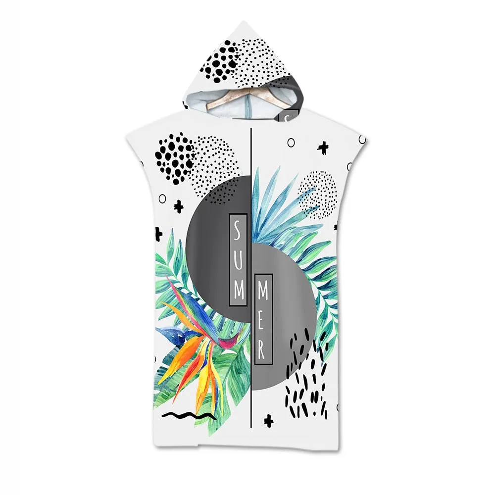 Leaves Print Microfiber Beach Towel Dress Hooded Robe Poncho Bath Towel For Adult Swim Beach Surf Bathrobe Beachwear de plage