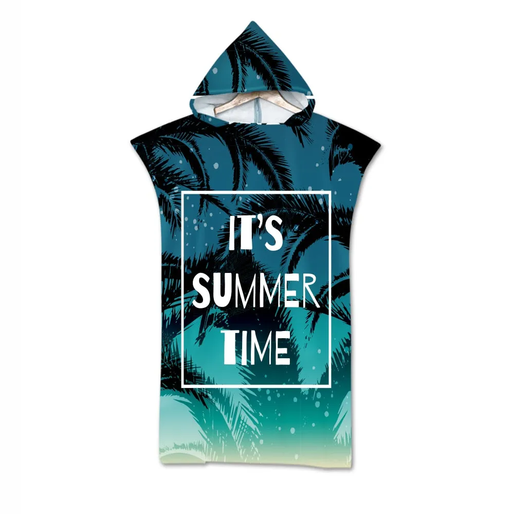 Leaves Print Microfiber Beach Towel Dress Hooded Robe Poncho Bath Towel For Adult Swim Beach Surf Bathrobe Beachwear de plage