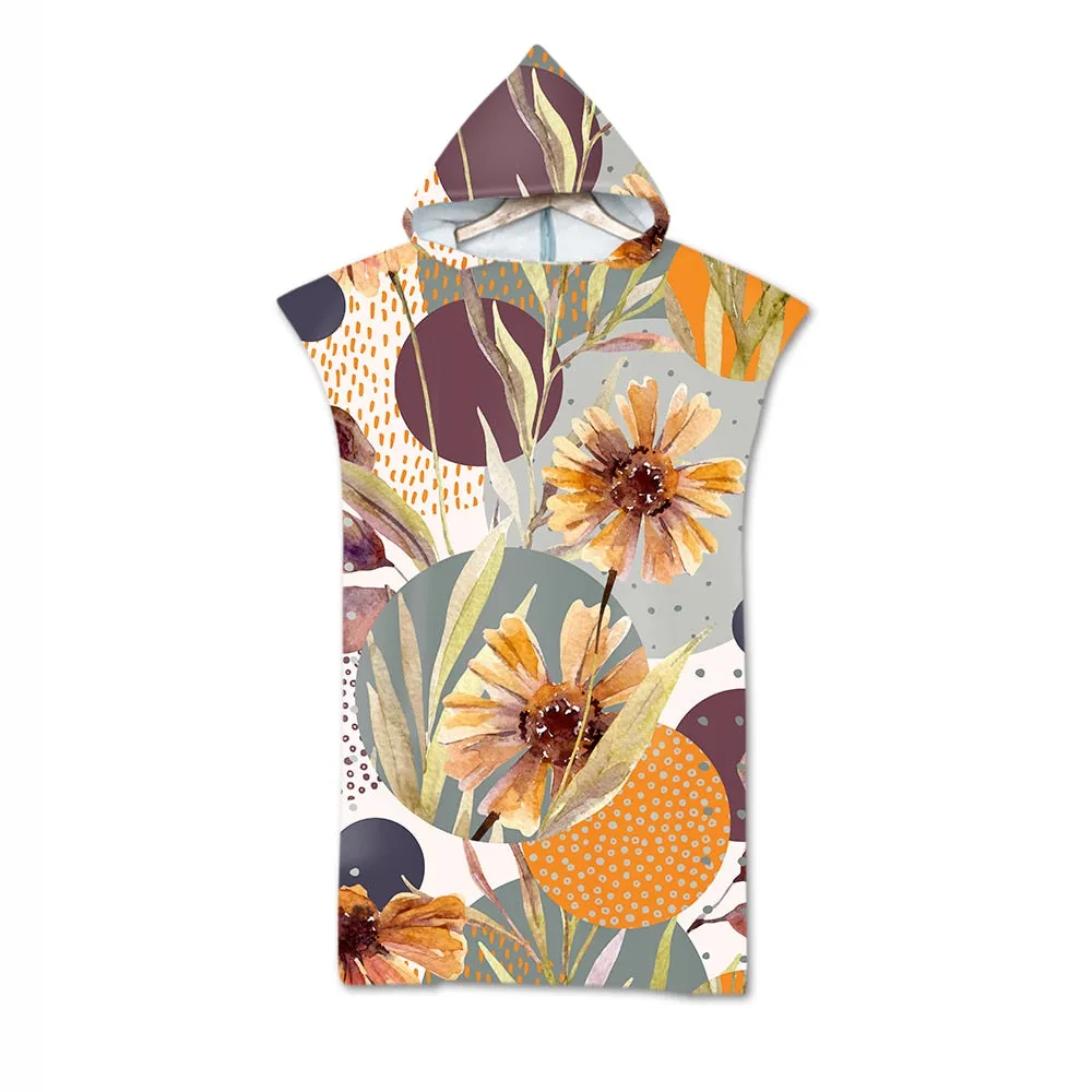 Leaves Print Microfiber Beach Towel Dress Hooded Robe Poncho Bath Towel For Adult Swim Beach Surf Bathrobe Beachwear de plage