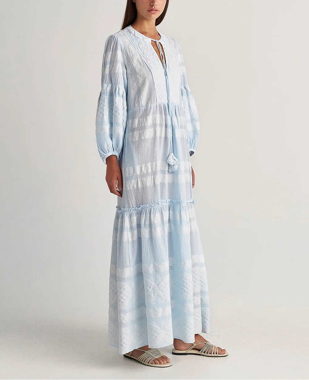 LONG TUNIC DRESS "HYDRA" LIGHT BLUE/WHITE