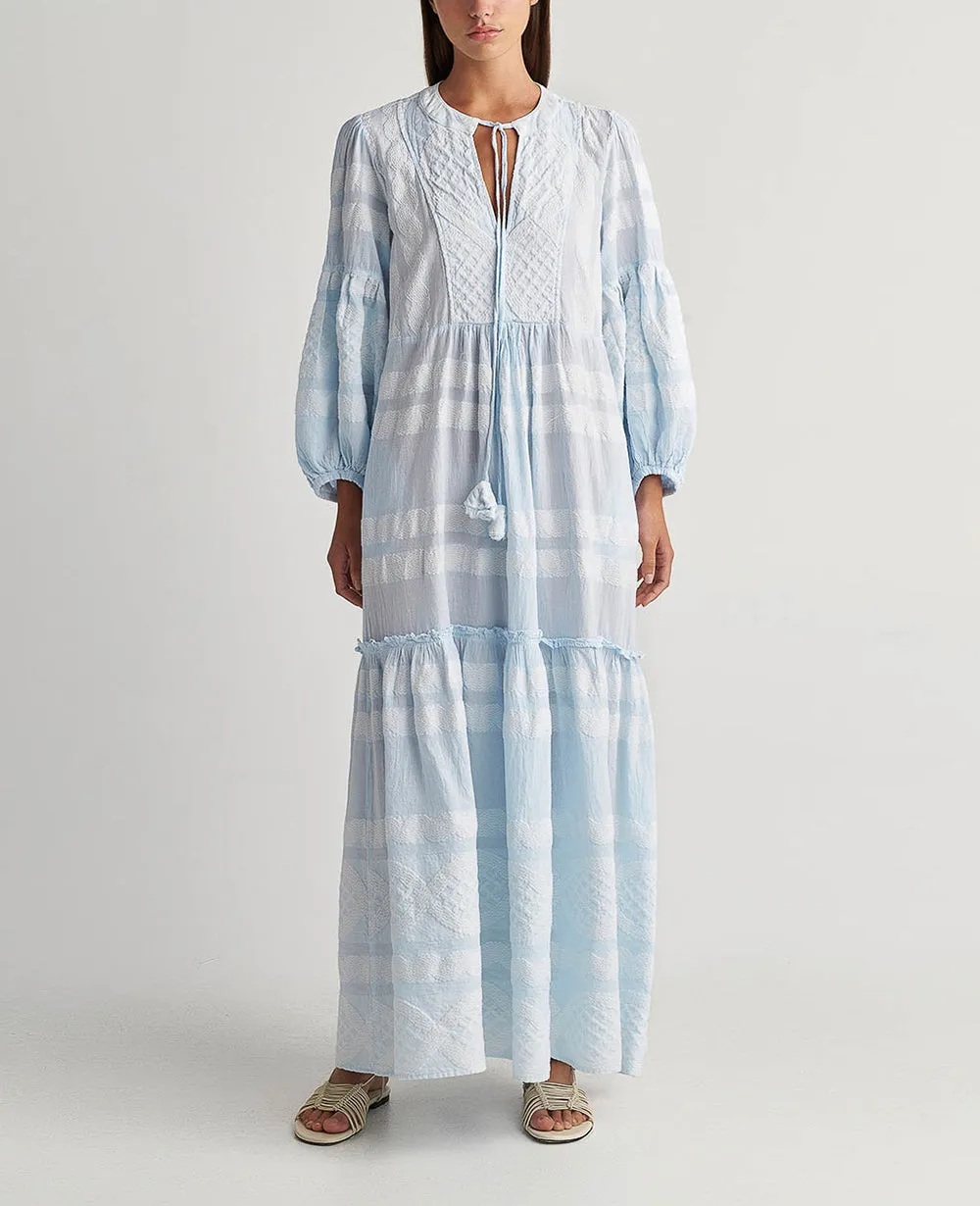 LONG TUNIC DRESS "HYDRA" LIGHT BLUE/WHITE
