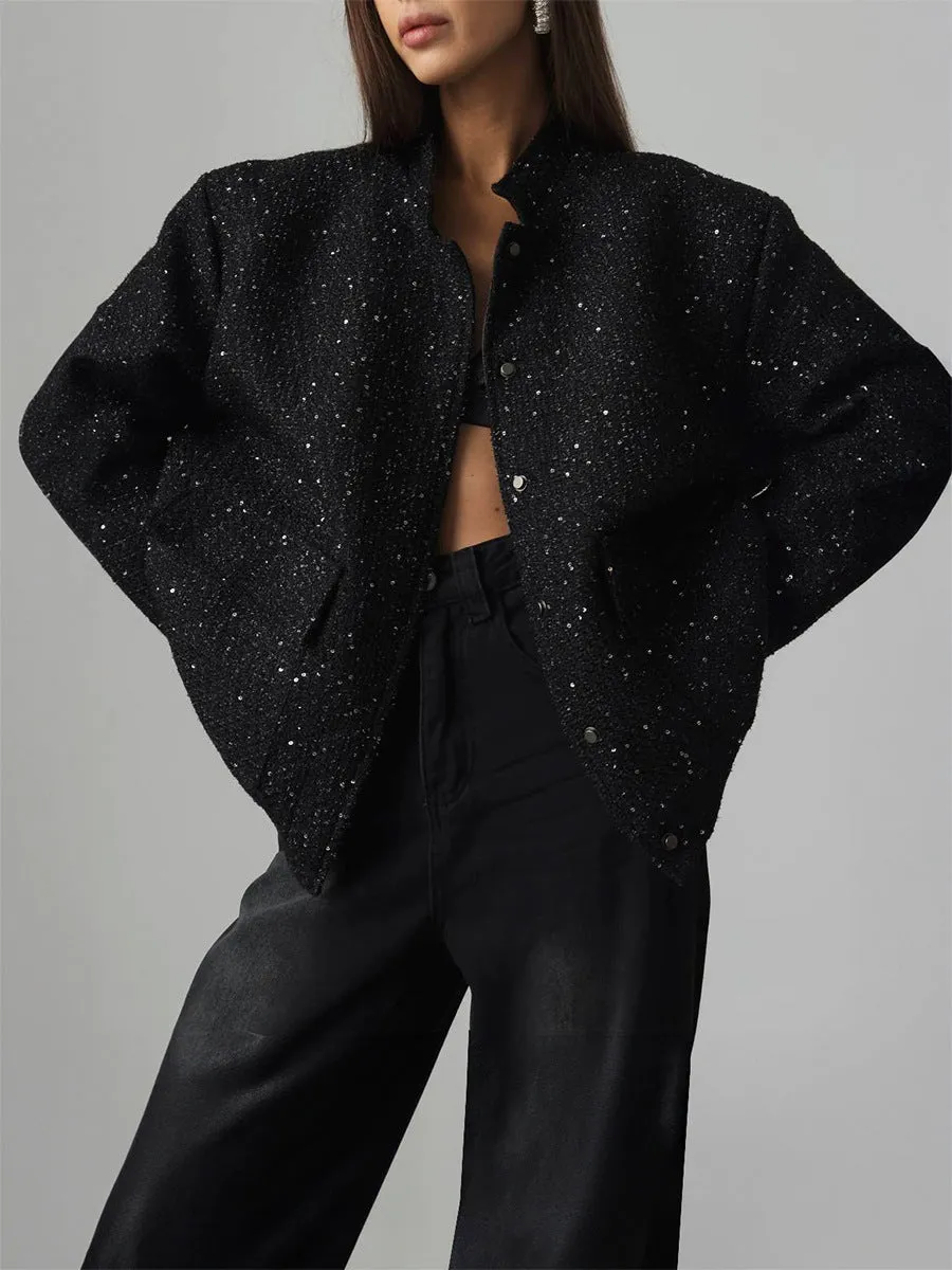 Lynn Sequin Coat with Pockets