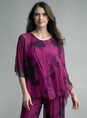 Magenta Silk Poncho Top
