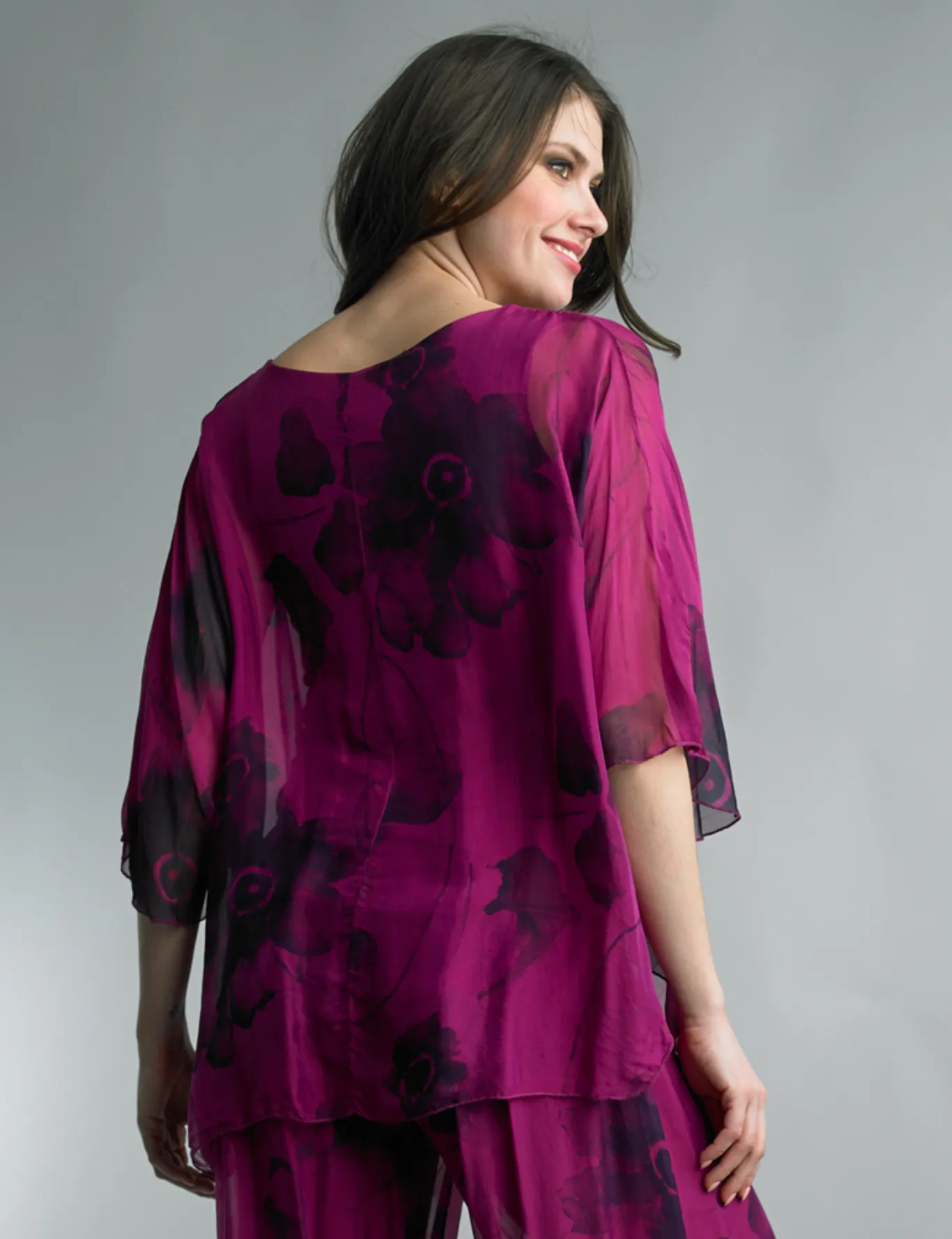 Magenta Silk Poncho Top