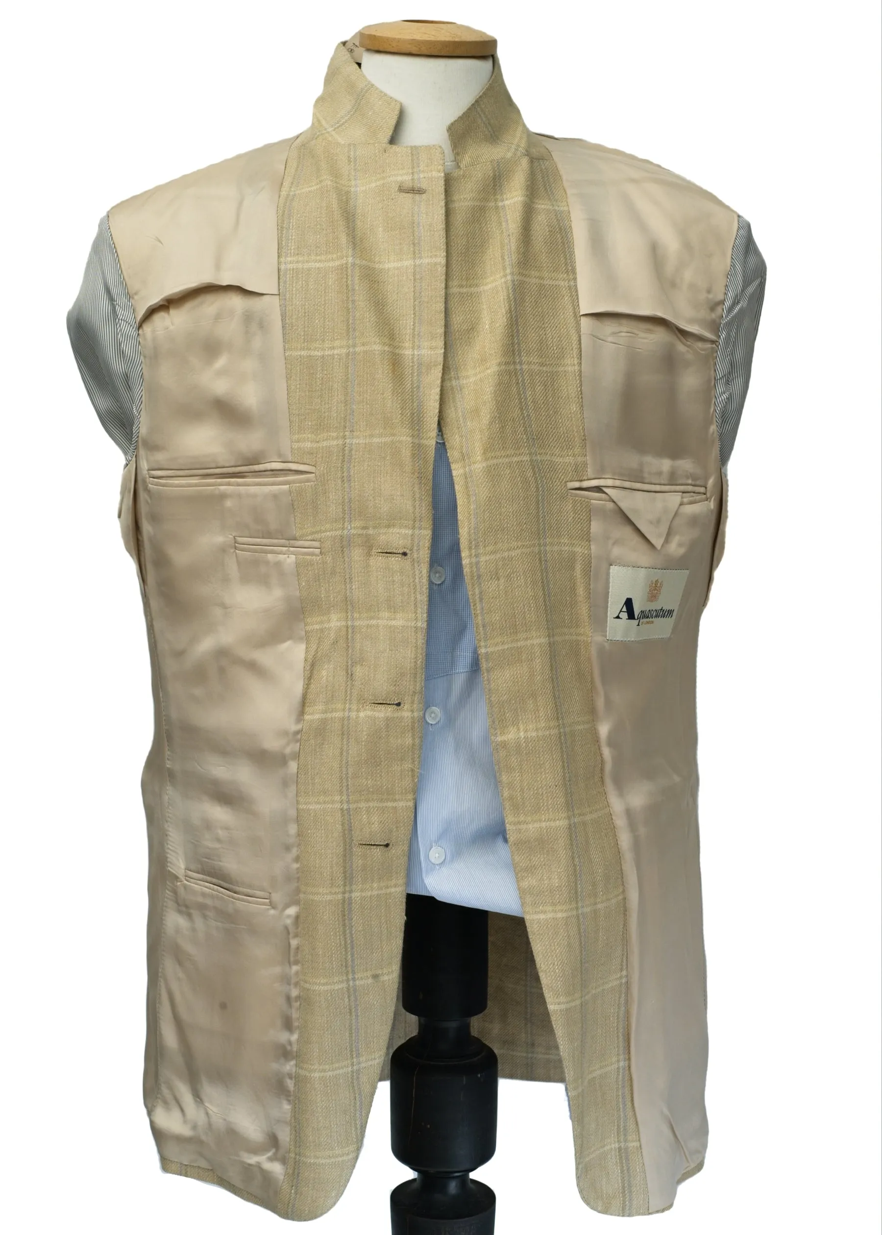 Men's Vintage 80s Aquascutum Cream Silk Linen Blazer • 40L