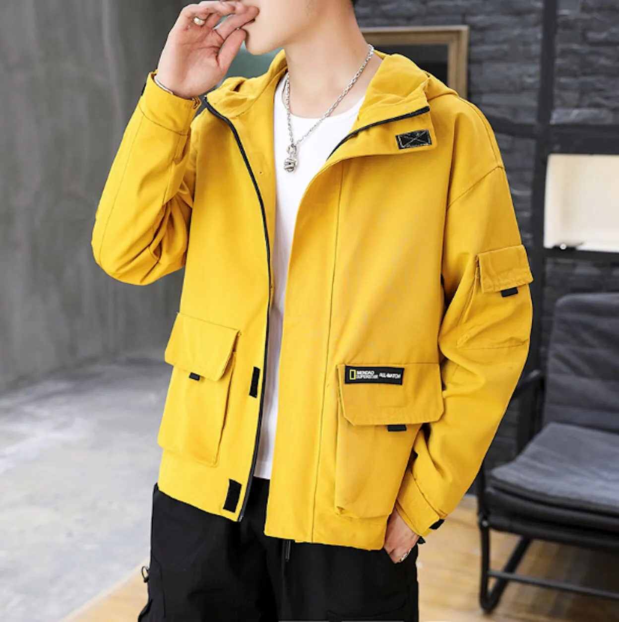 Mens Windproof Jacket with Hood