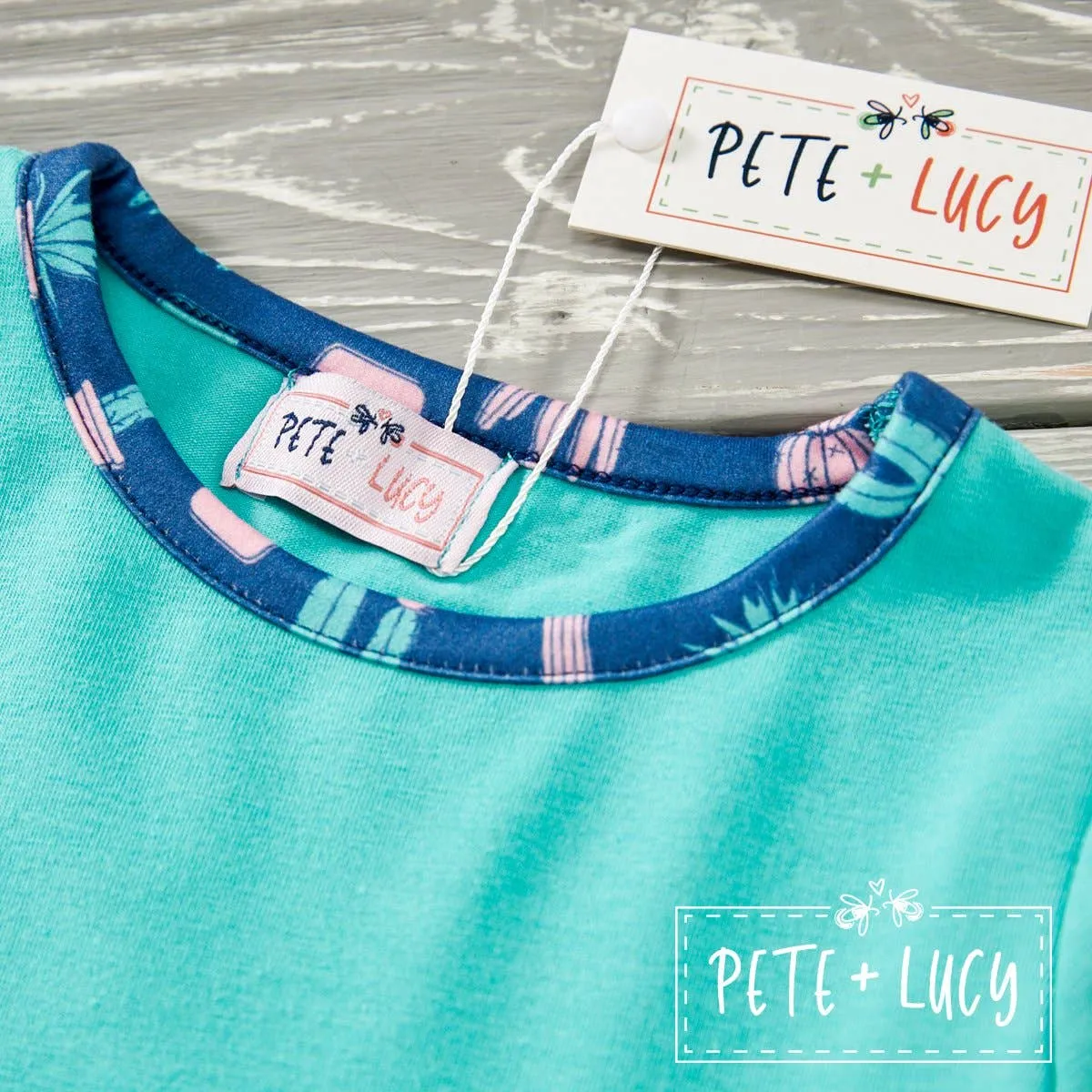 PETE   LUCY Blue Boho Cactus 2 Piece Set Pants Babydoll Top