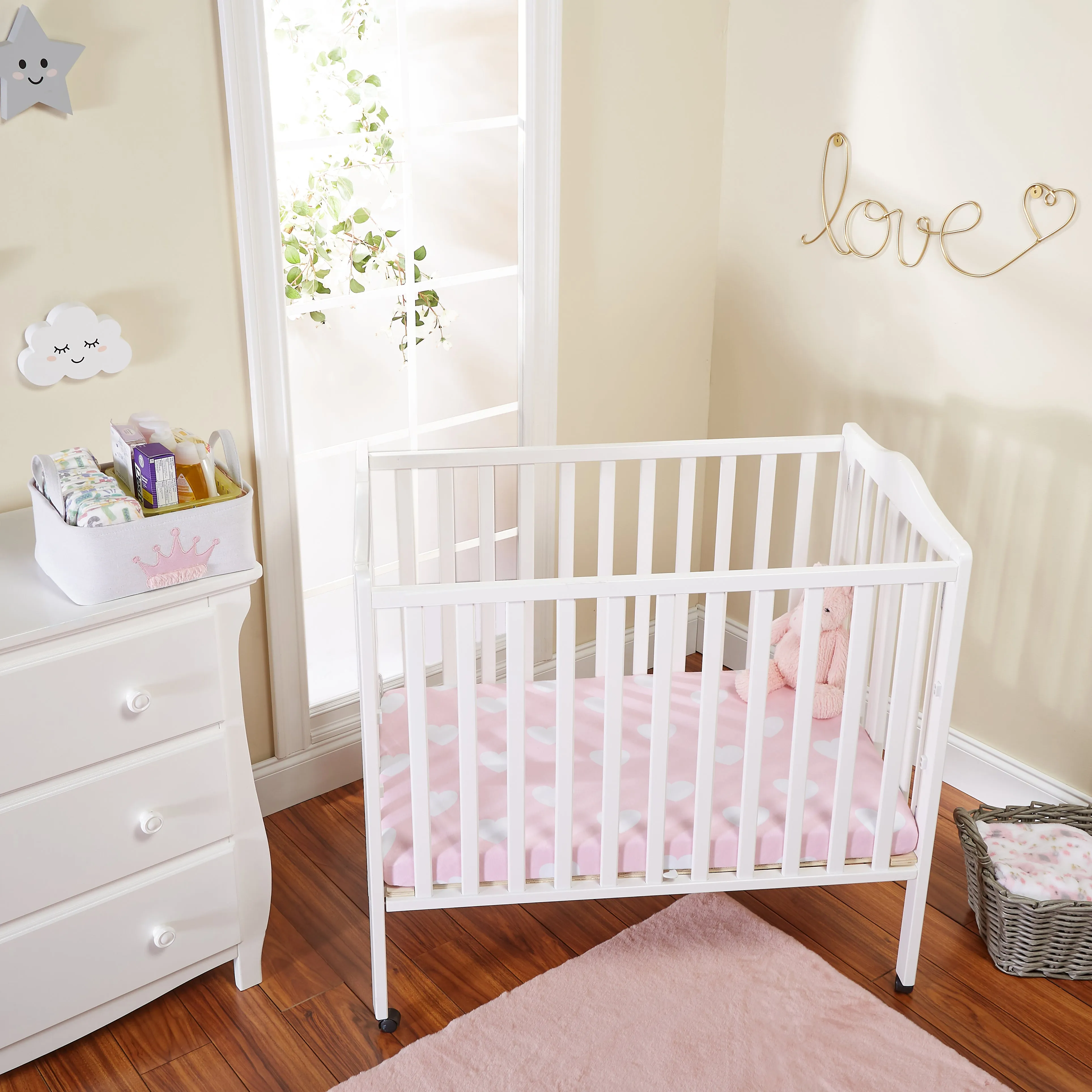 Pink/White Hearts and Dots 2 Pack Portable Crib/Playard Sheet Set