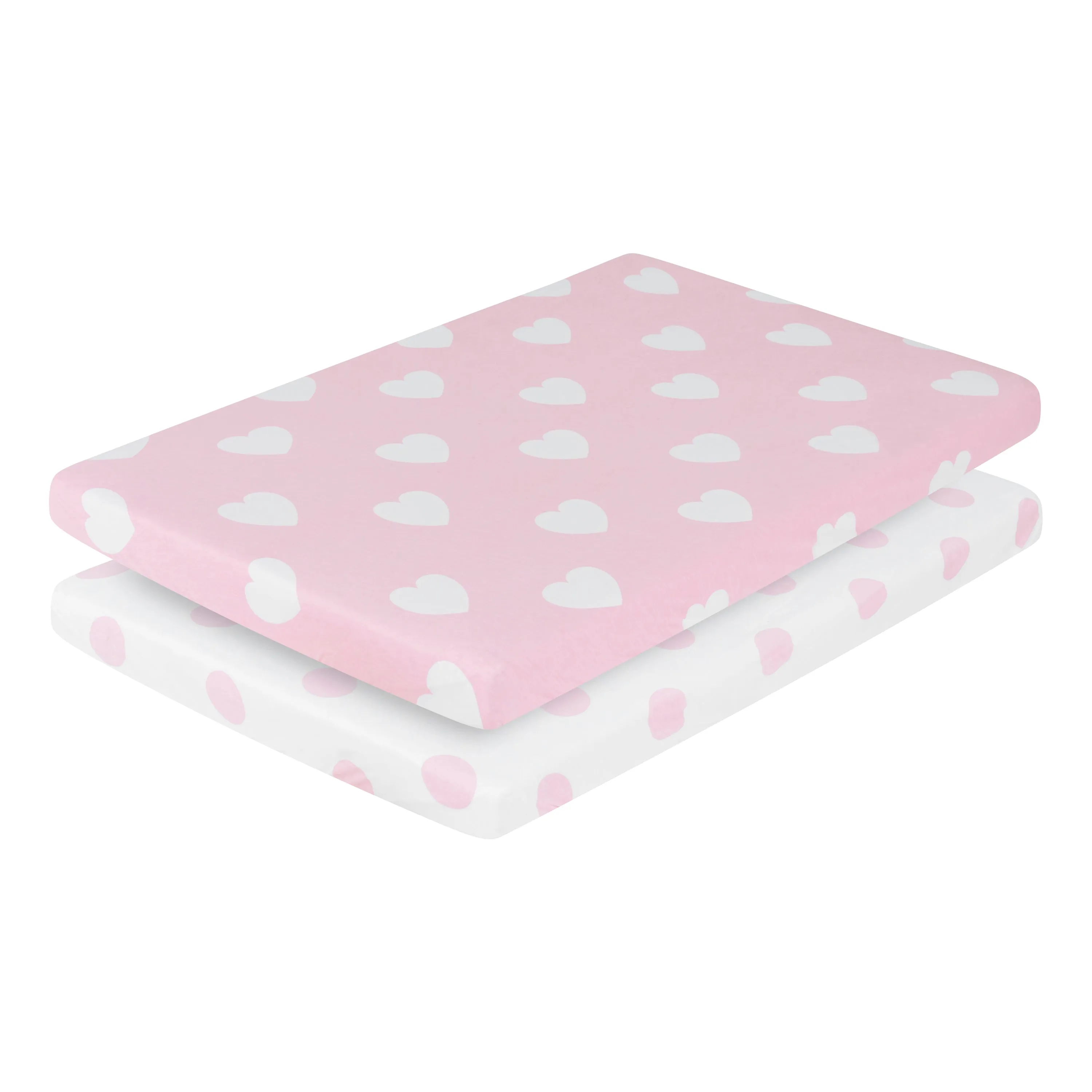 Pink/White Hearts and Dots 2 Pack Portable Crib/Playard Sheet Set
