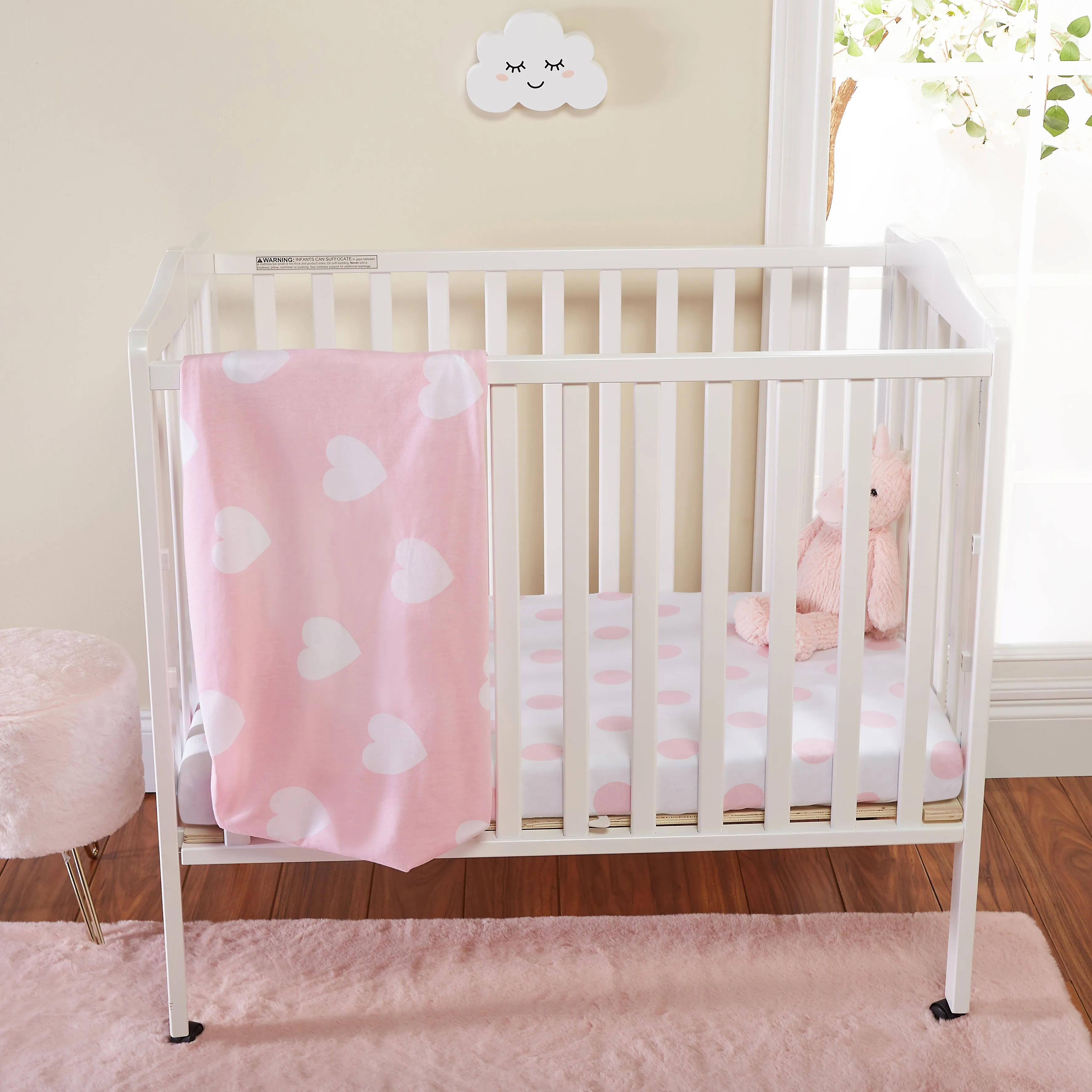 Pink/White Hearts and Dots 2 Pack Portable Crib/Playard Sheet Set