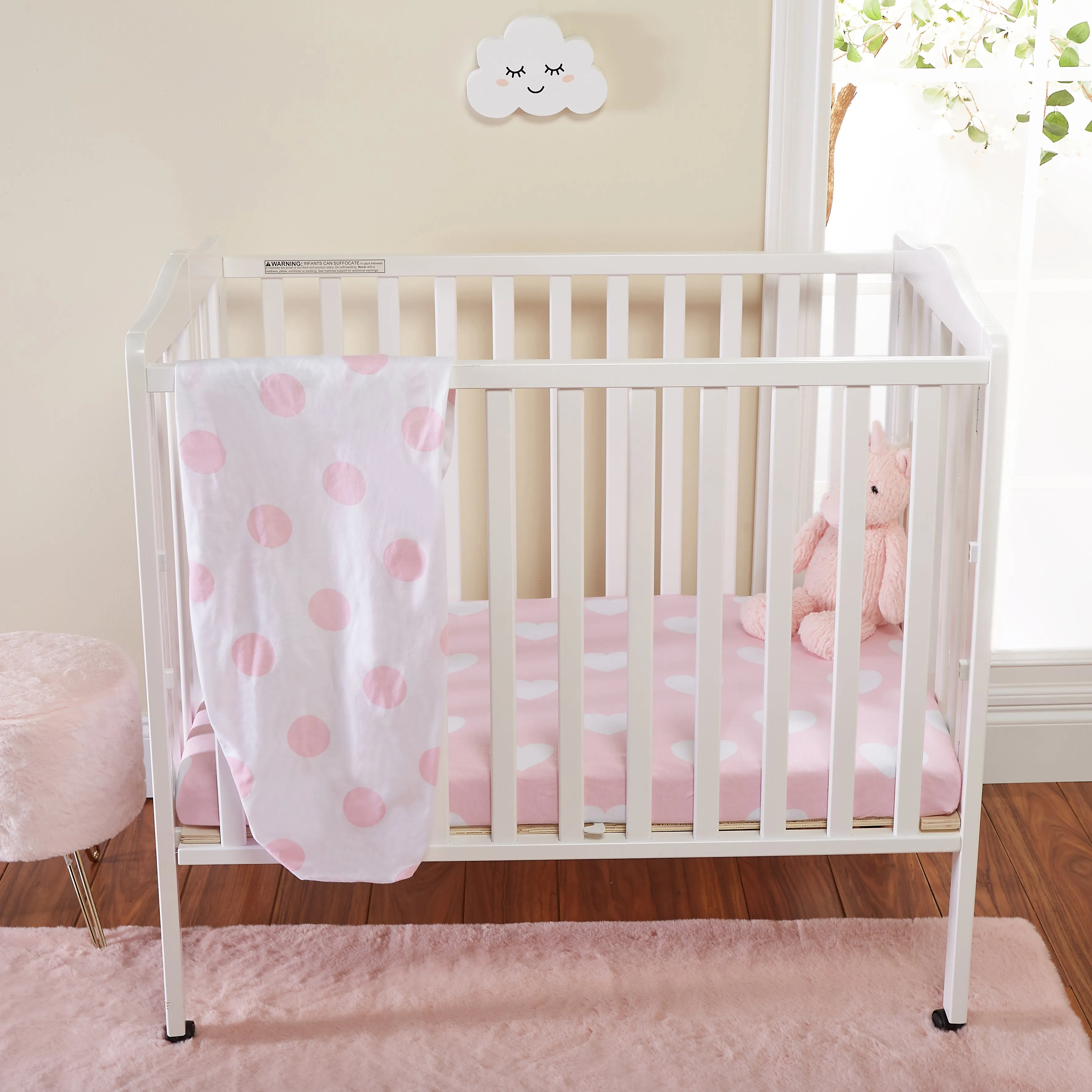 Pink/White Hearts and Dots 2 Pack Portable Crib/Playard Sheet Set