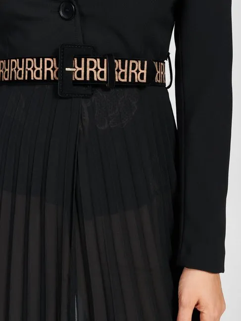 Plissé Coat Midi Crepe Long Coat in Black - Rinascimento By Feathers Of Italy
