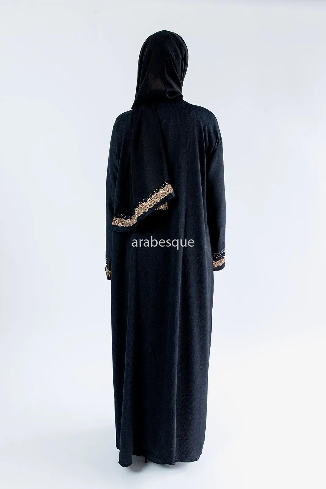 Premium Textured Closed abaya with Lace and Diamante Detailing - 2 Colours