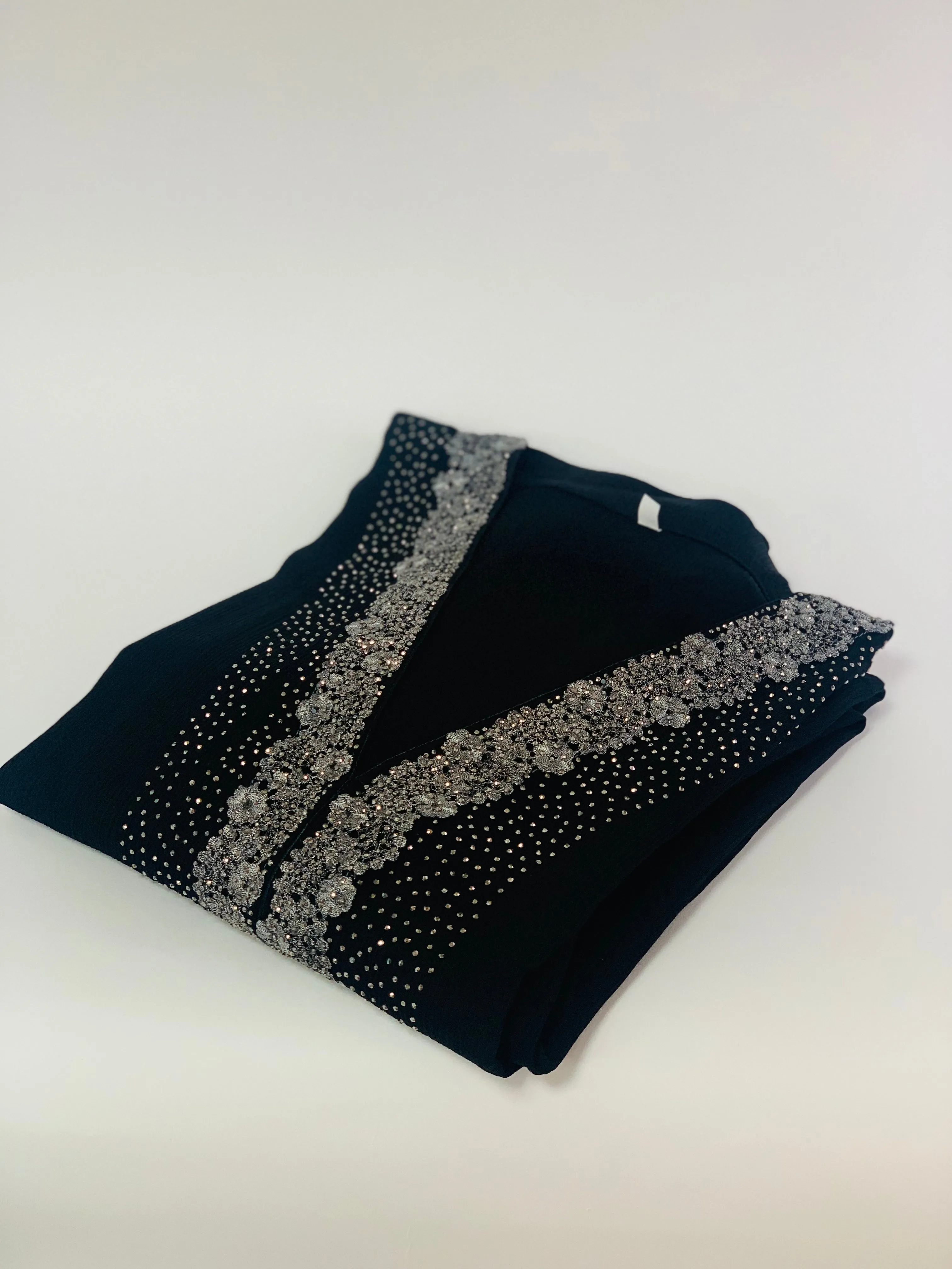 Premium Textured Closed abaya with Lace and Diamante Detailing - 2 Colours