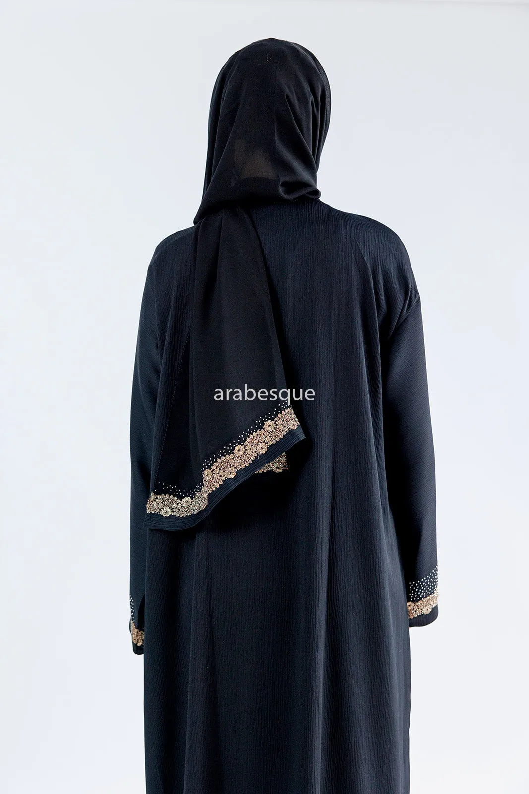 Premium Textured Closed abaya with Lace and Diamante Detailing - 2 Colours
