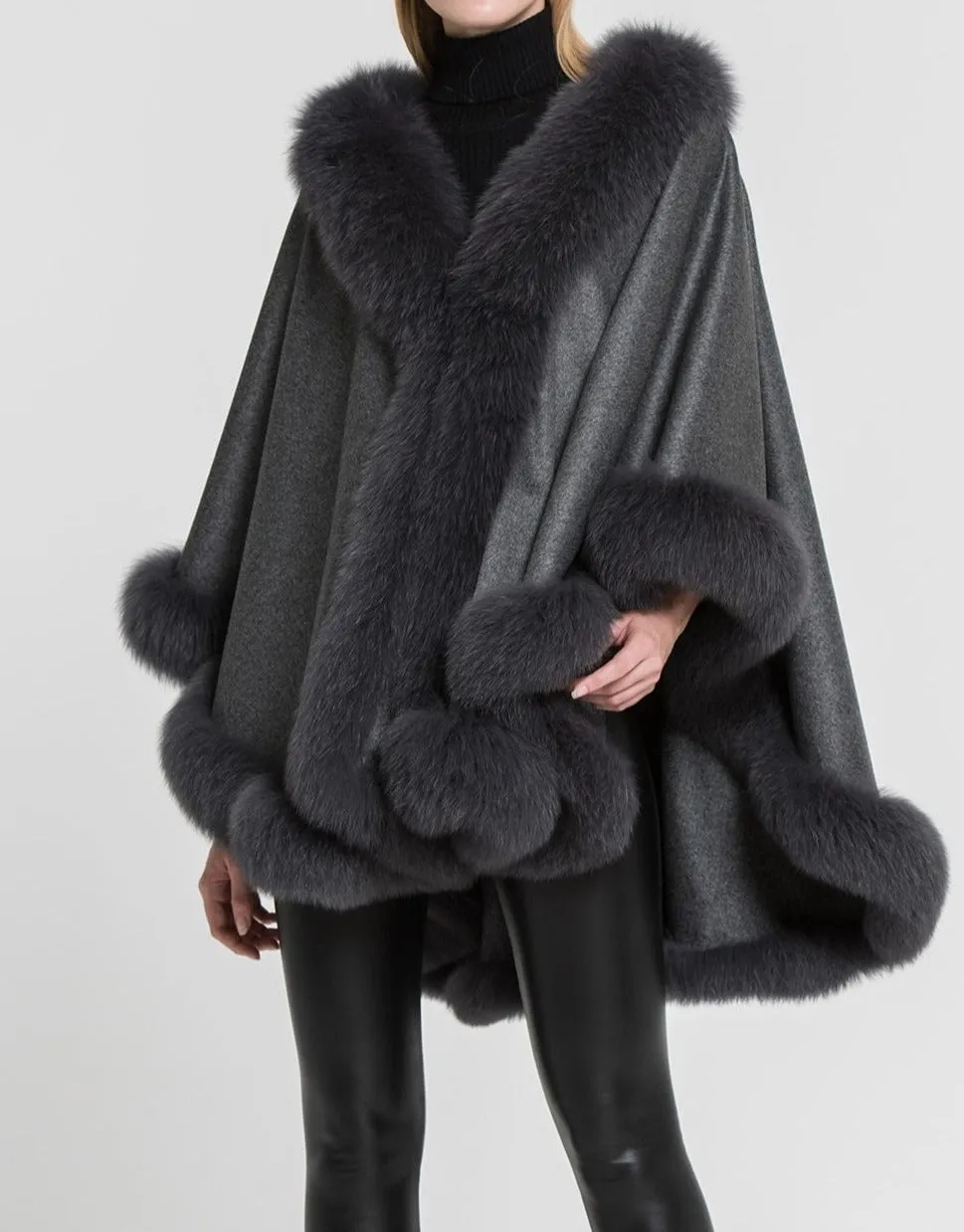 Real Cashmere & Fox Fur Poncho